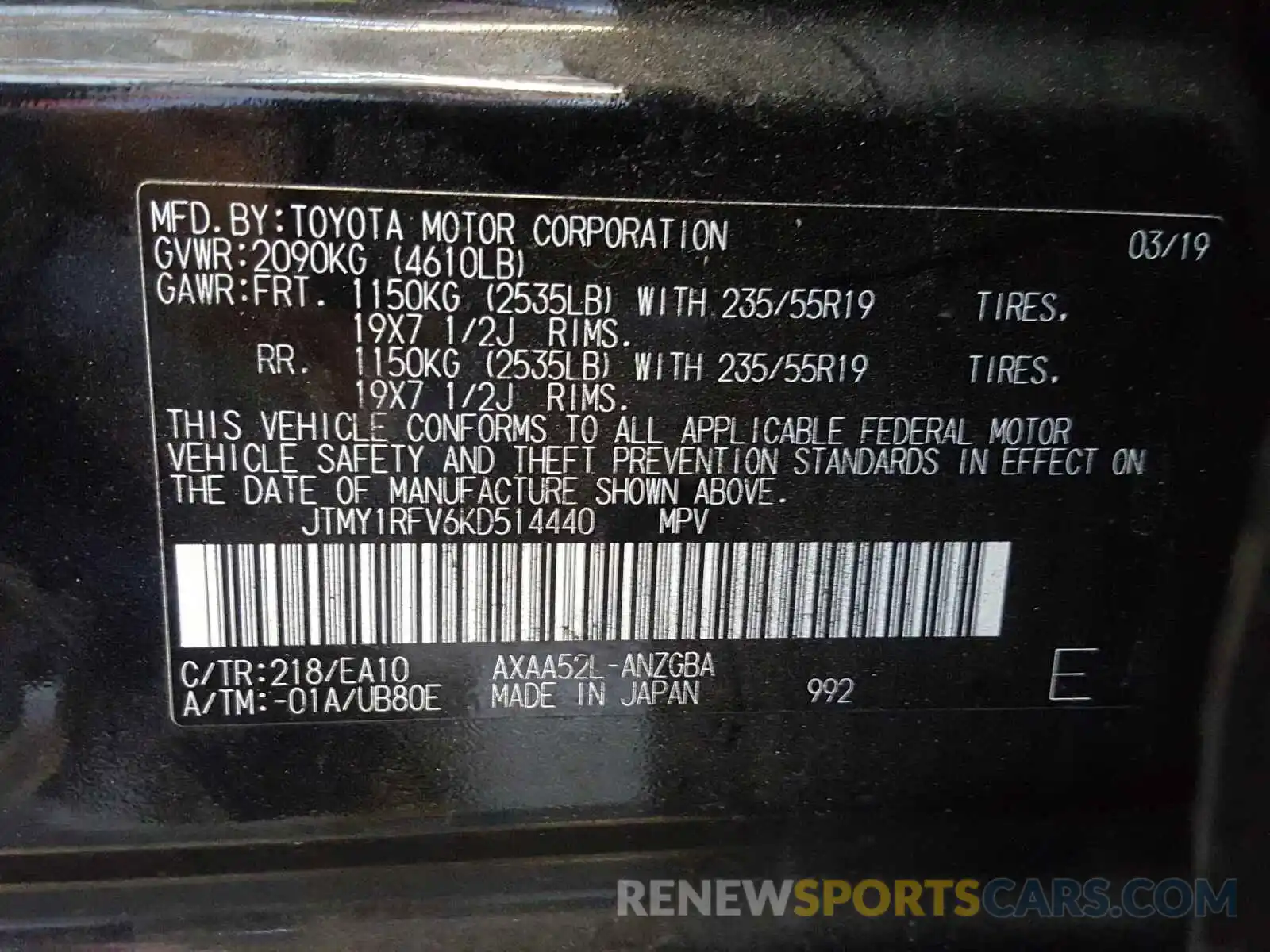 10 Фотография поврежденного автомобиля JTMY1RFV6KD514440 TOYOTA RAV4 2019