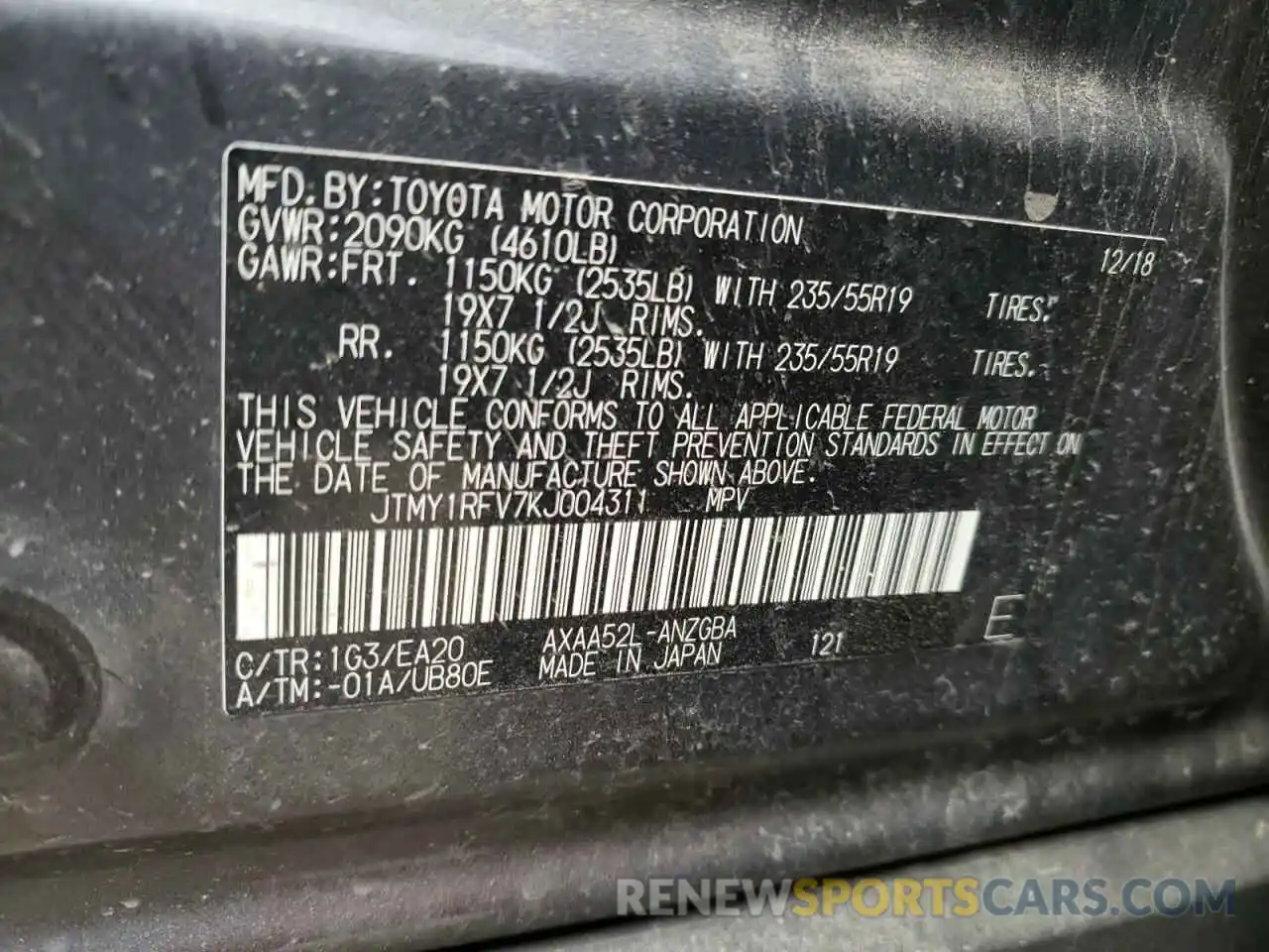 10 Photograph of a damaged car JTMY1RFV7KJ004311 TOYOTA RAV4 2019