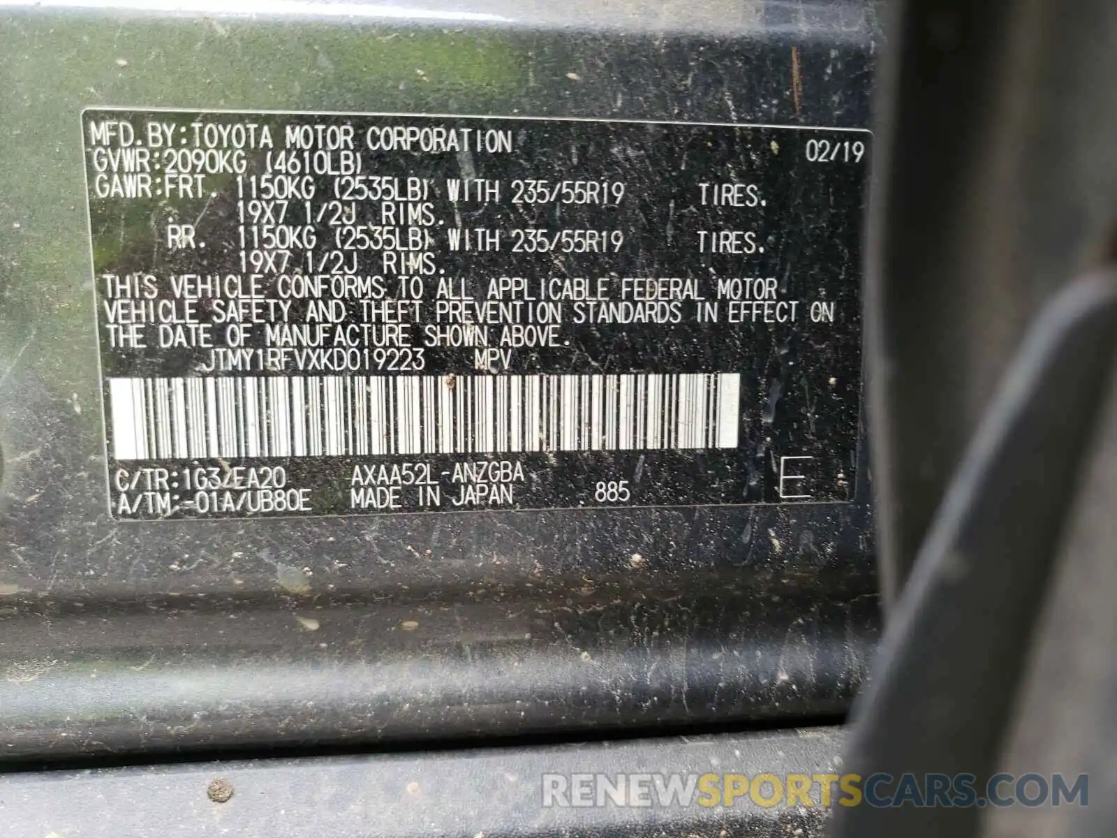 10 Photograph of a damaged car JTMY1RFVXKD019223 TOYOTA RAV4 2019