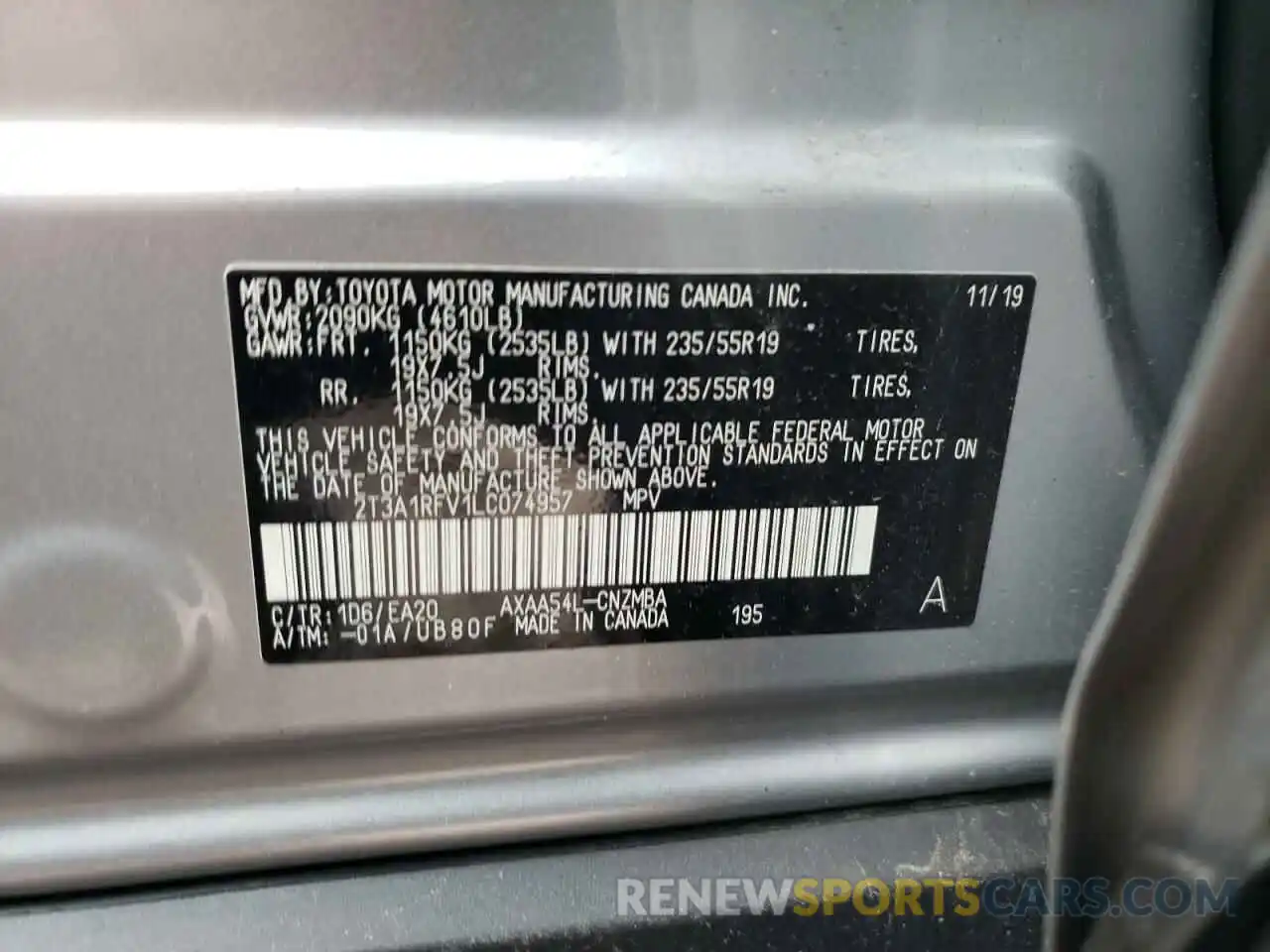 10 Фотография поврежденного автомобиля 2T3A1RFV1LC074957 TOYOTA RAV4 2020