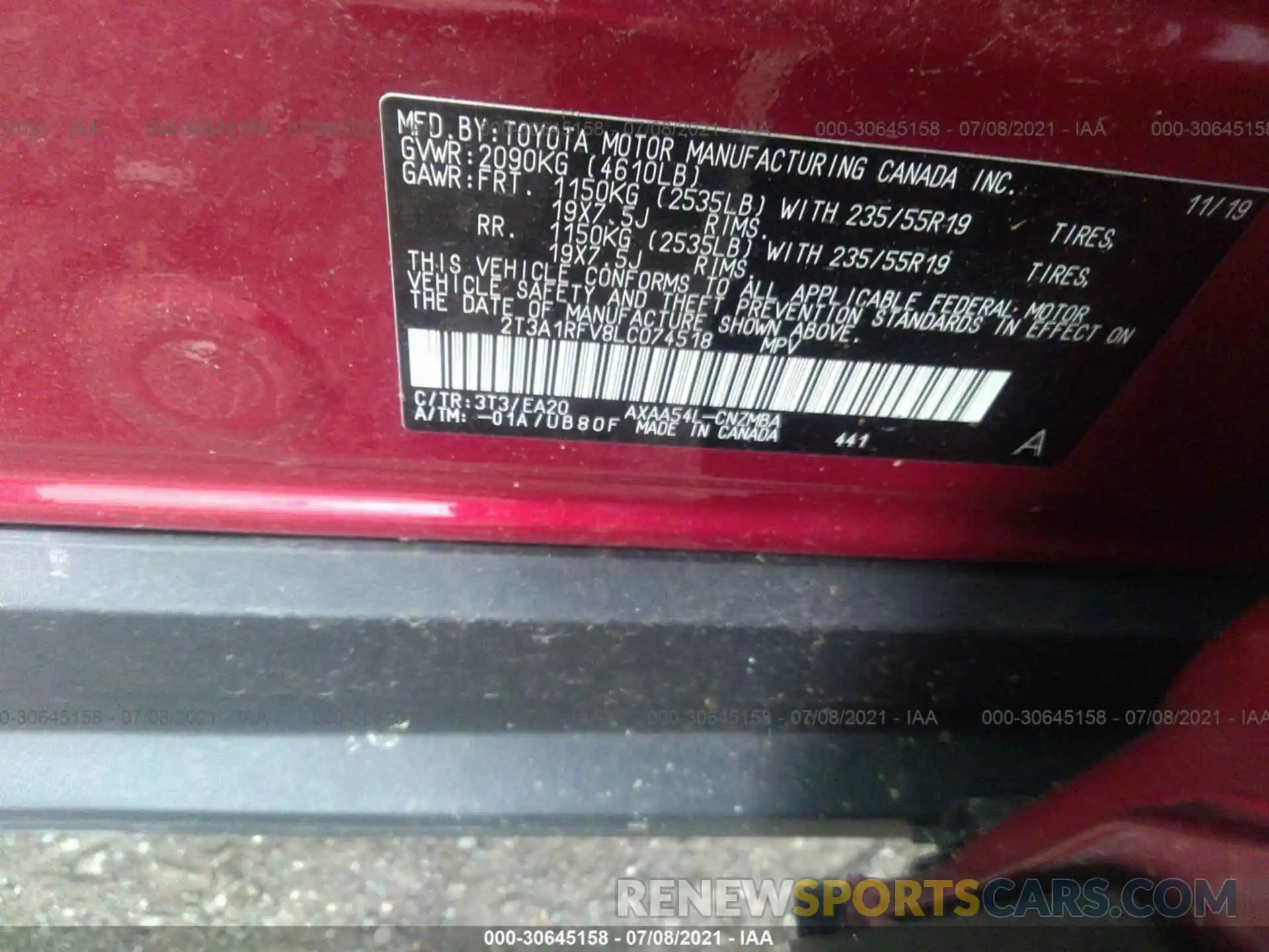 9 Фотография поврежденного автомобиля 2T3A1RFV8LC074518 TOYOTA RAV4 2020