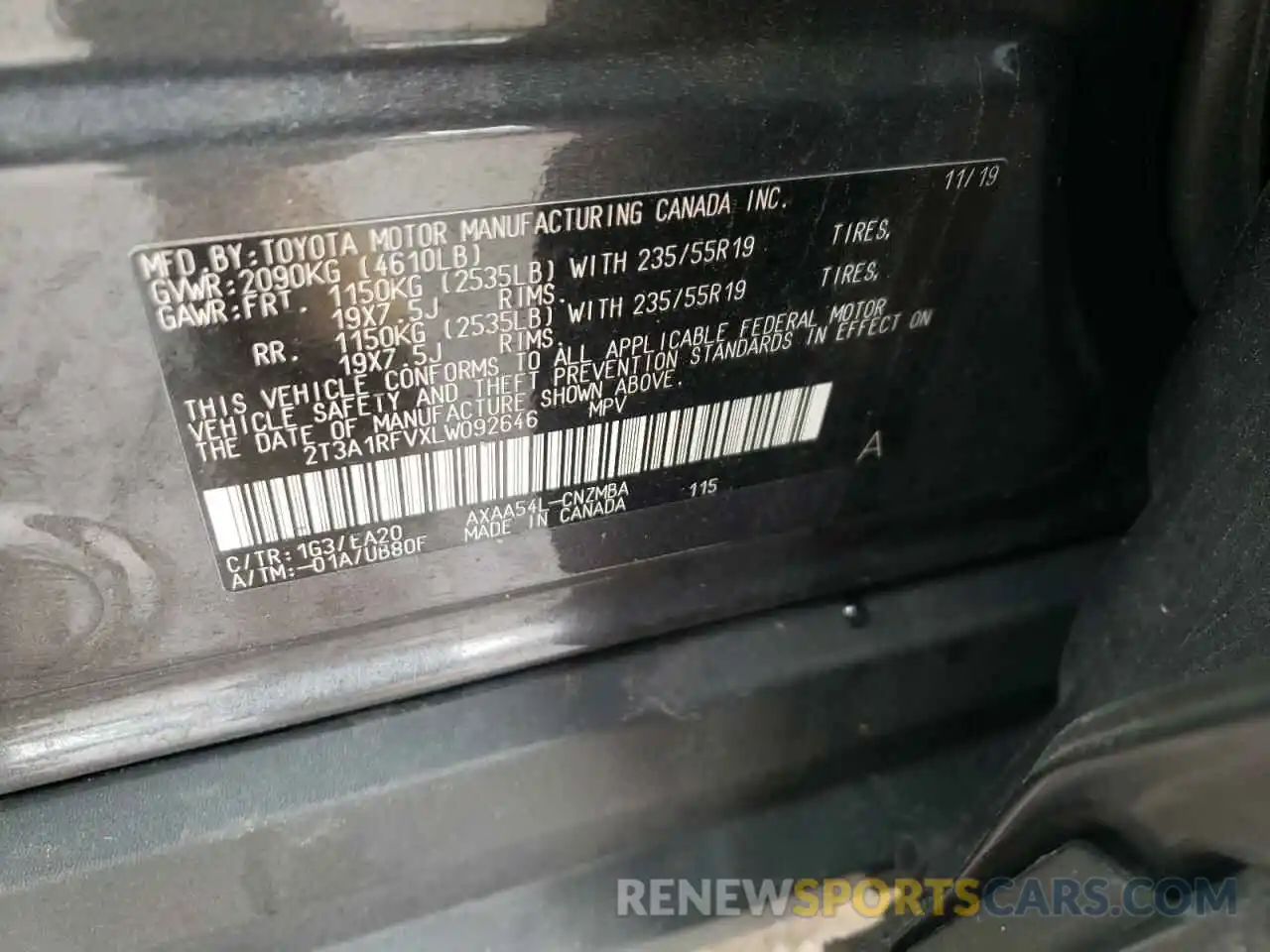 10 Фотография поврежденного автомобиля 2T3A1RFVXLW092646 TOYOTA RAV4 2020