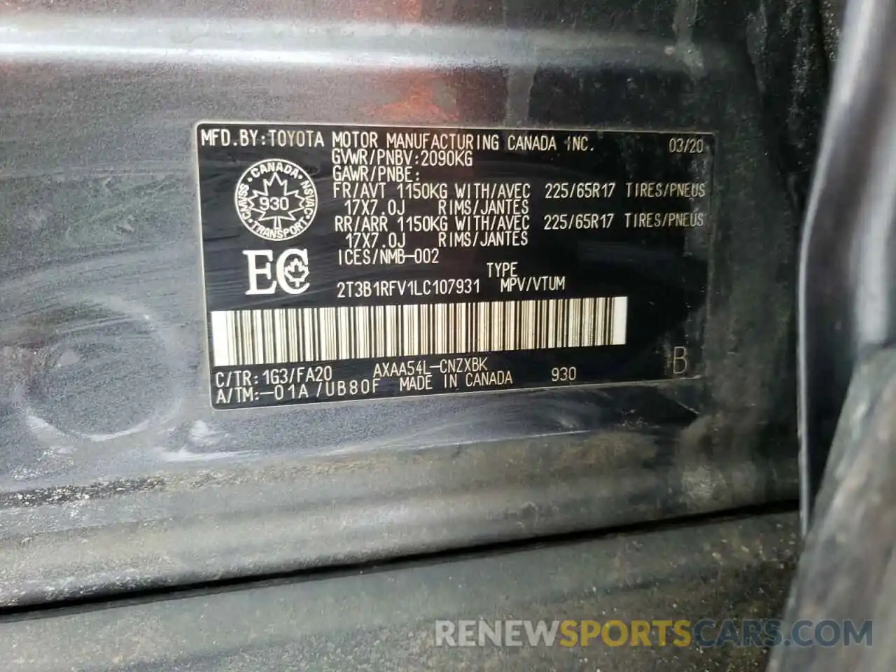 10 Фотография поврежденного автомобиля 2T3B1RFV1LC107931 TOYOTA RAV4 2020