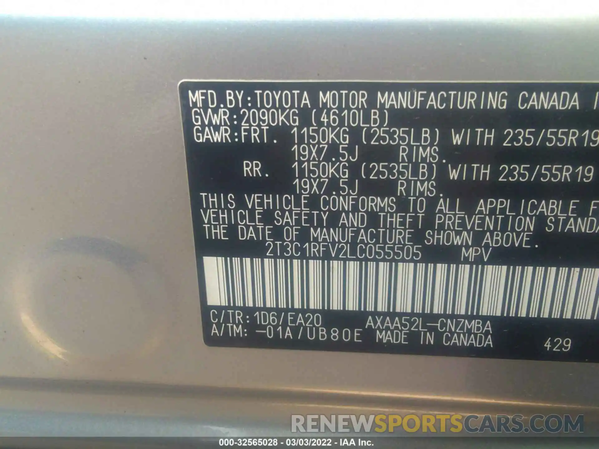 9 Фотография поврежденного автомобиля 2T3C1RFV2LC055505 TOYOTA RAV4 2020