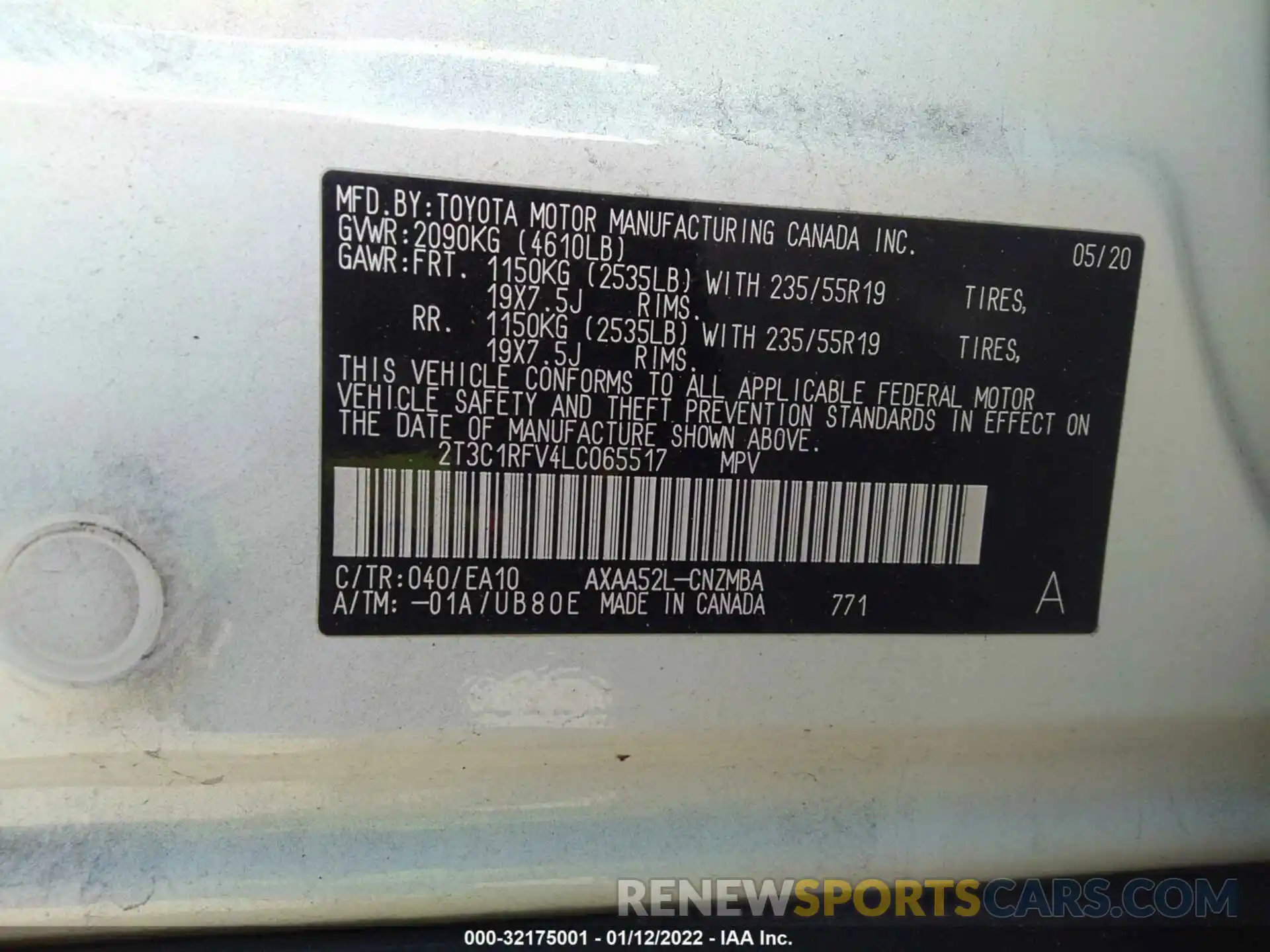 9 Фотография поврежденного автомобиля 2T3C1RFV4LC065517 TOYOTA RAV4 2020