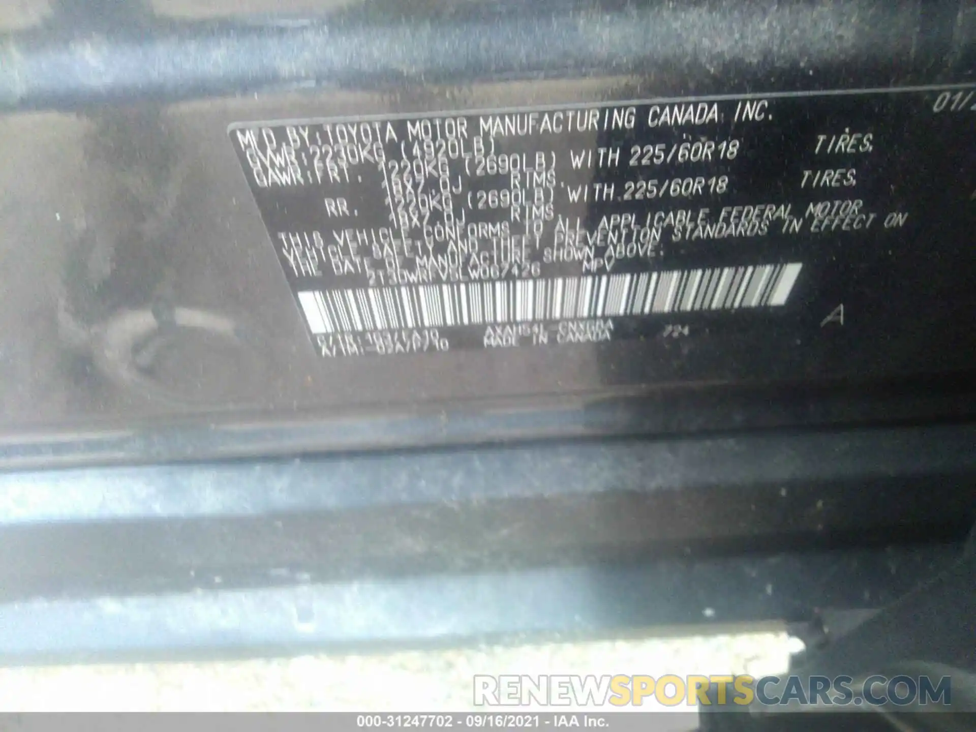 9 Фотография поврежденного автомобиля 2T3DWRFV5LW067426 TOYOTA RAV4 2020