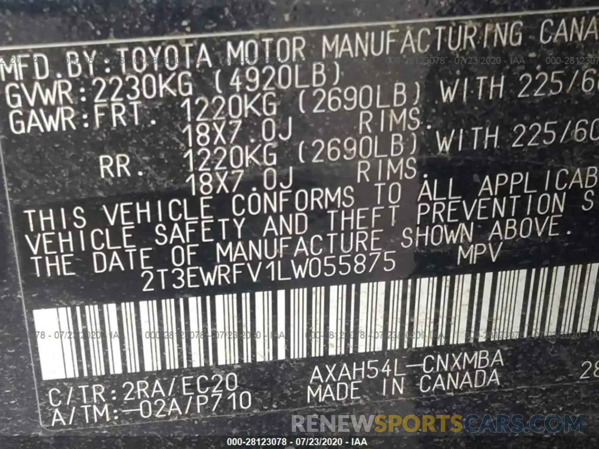 9 Фотография поврежденного автомобиля 2T3EWRFV1LW055875 TOYOTA RAV4 2020