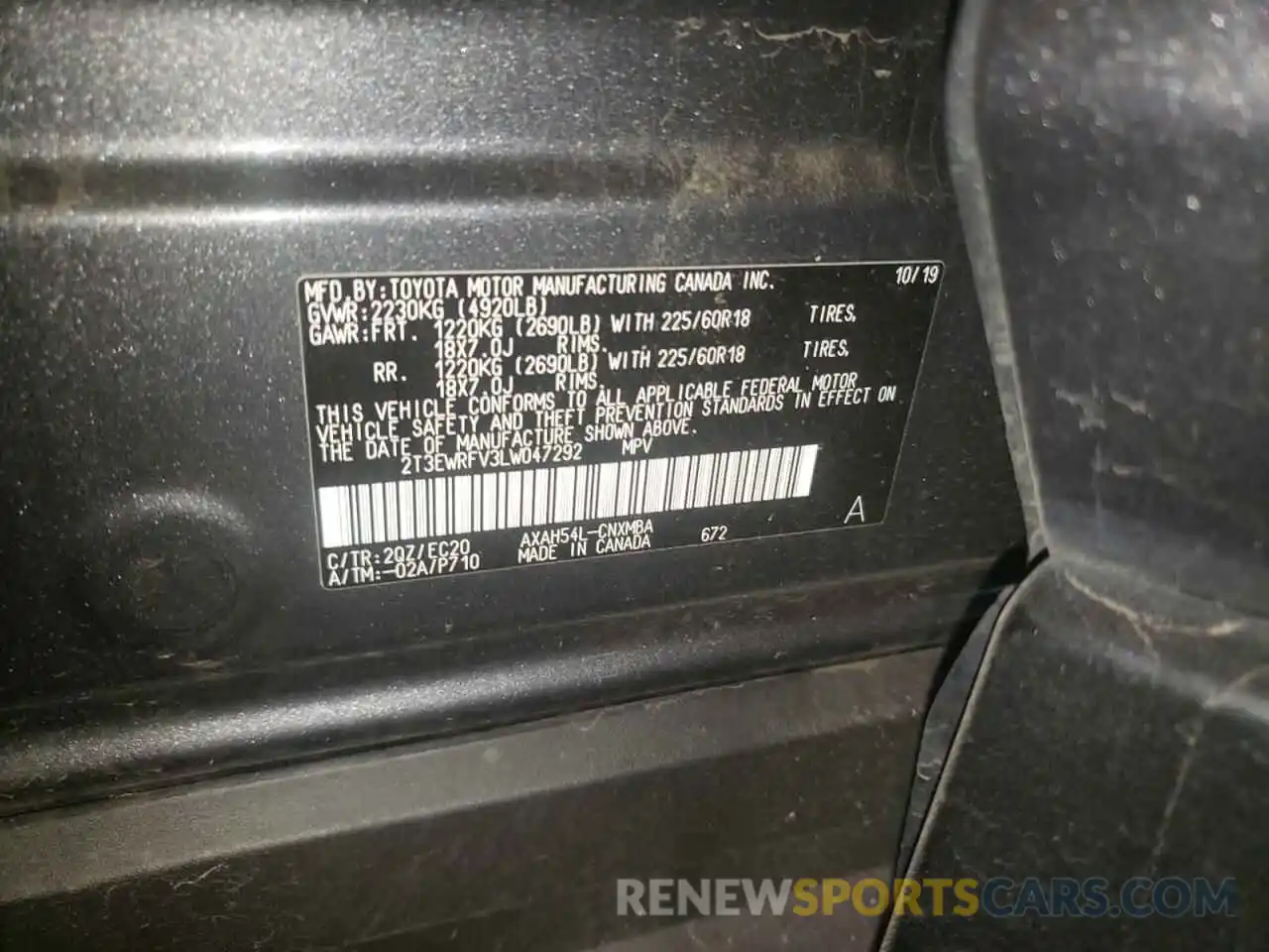 10 Фотография поврежденного автомобиля 2T3EWRFV3LW047292 TOYOTA RAV4 2020