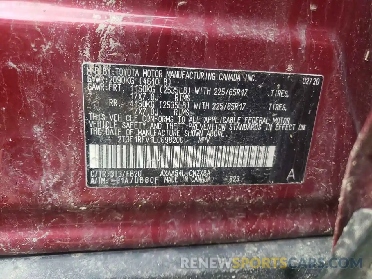 12 Photograph of a damaged car 2T3F1RFV1LC098200 TOYOTA RAV4 2020