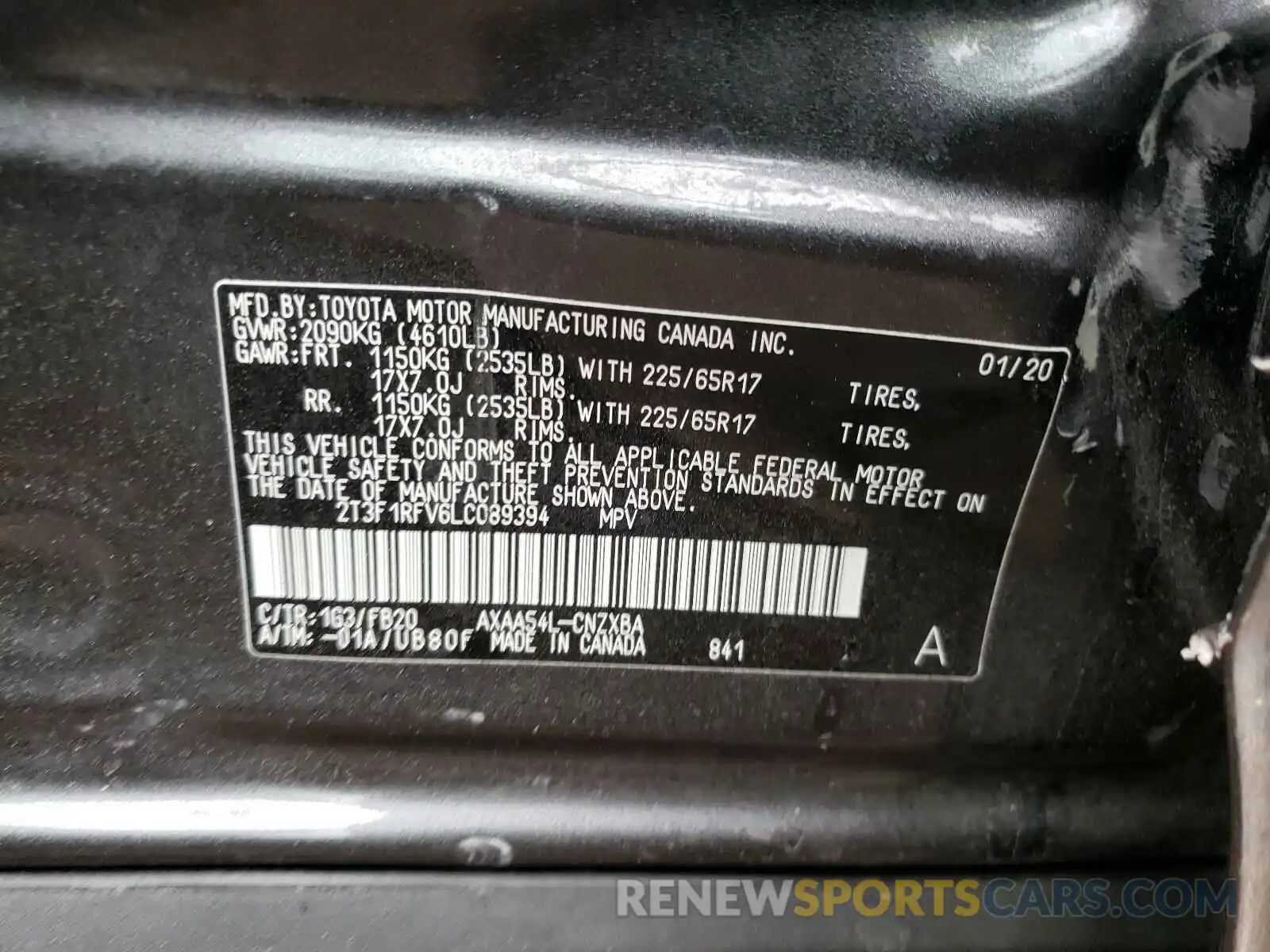 10 Фотография поврежденного автомобиля 2T3F1RFV6LC089394 TOYOTA RAV4 2020