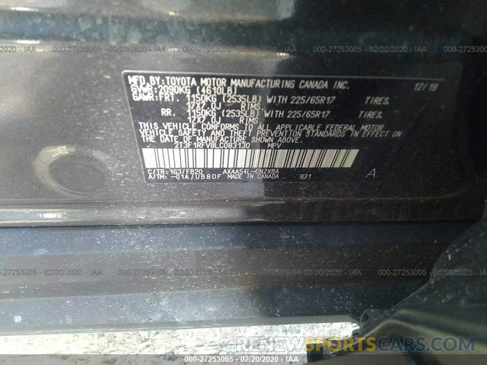 9 Фотография поврежденного автомобиля 2T3F1RFV8LC083130 TOYOTA RAV4 2020