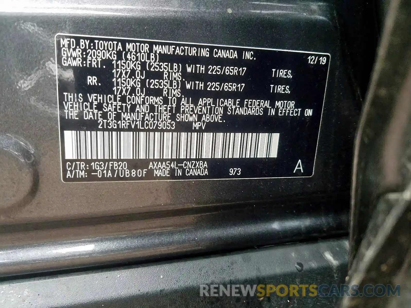 10 Фотография поврежденного автомобиля 2T3G1RFV1LC079053 TOYOTA RAV4 2020