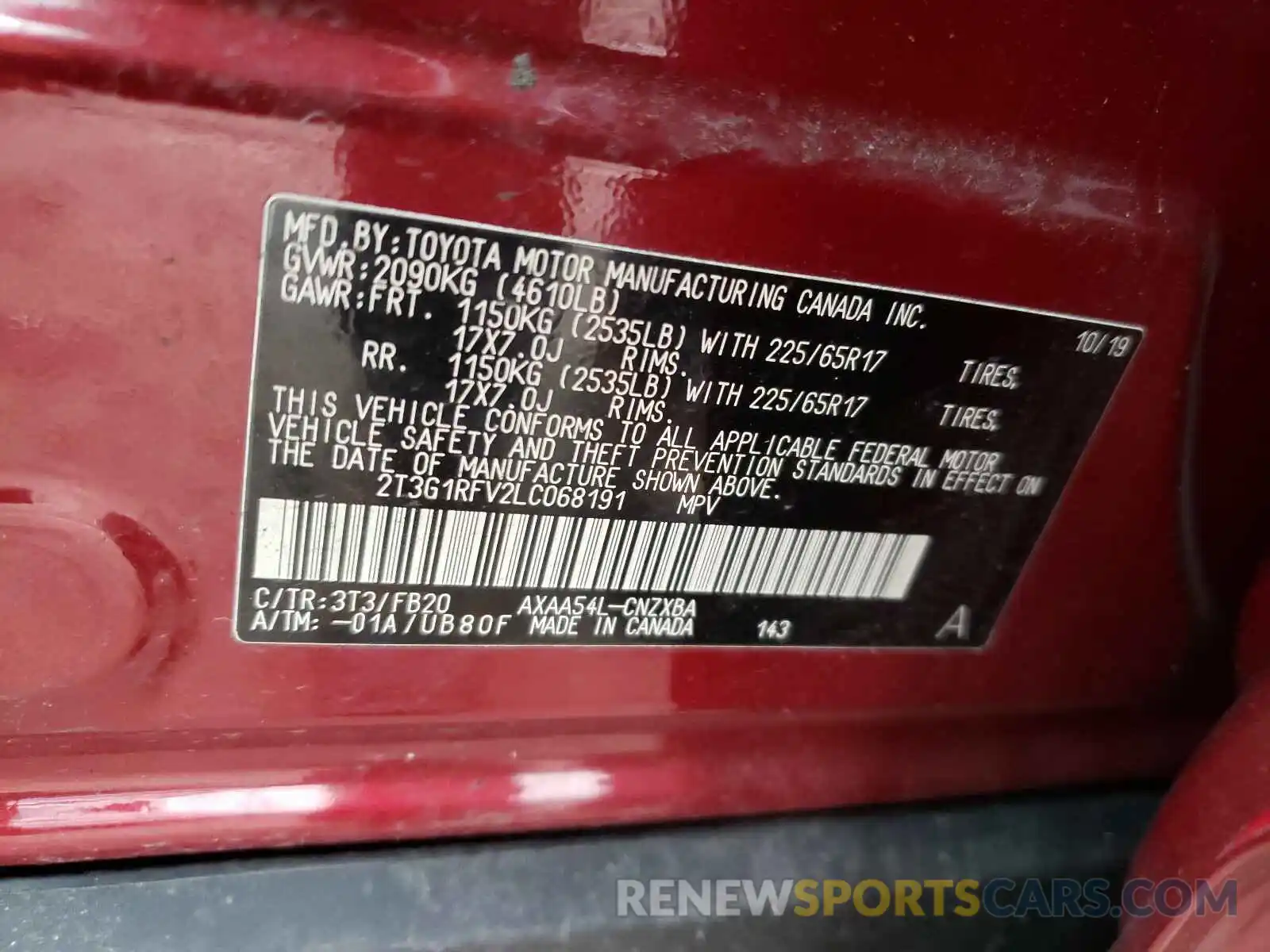 10 Фотография поврежденного автомобиля 2T3G1RFV2LC068191 TOYOTA RAV4 2020