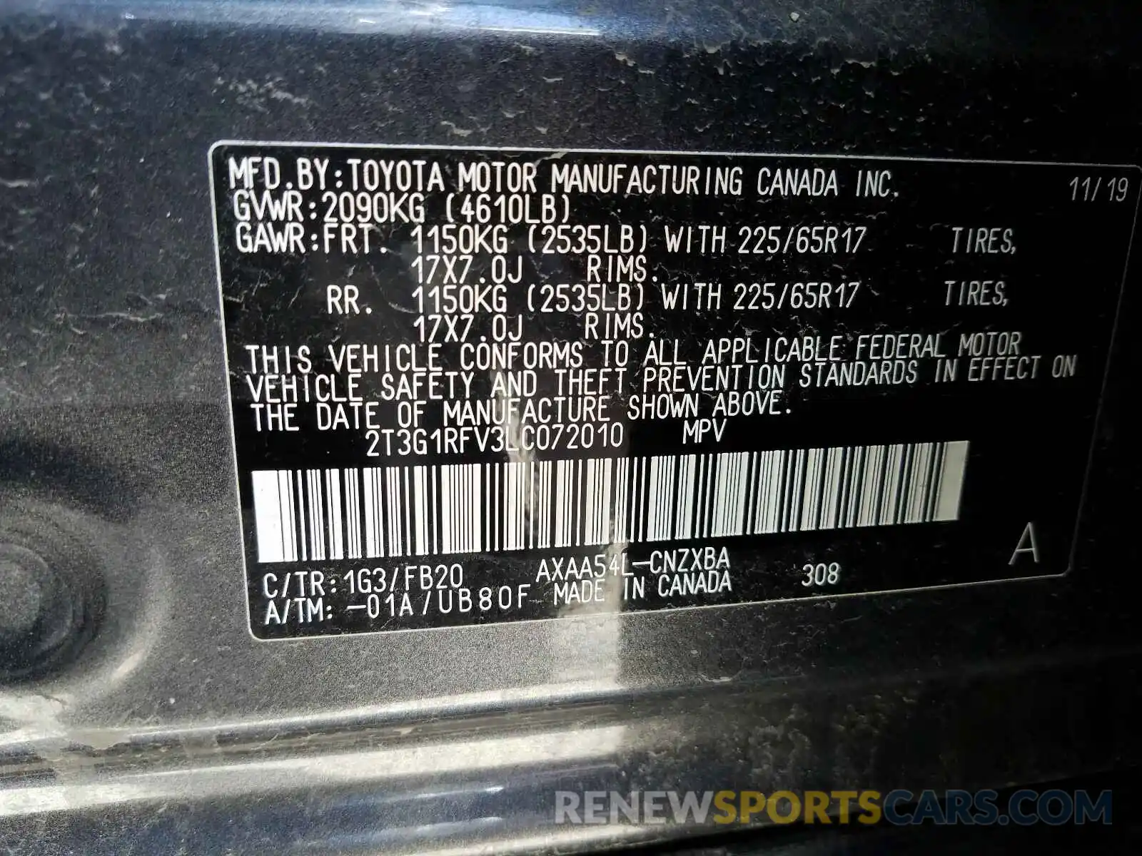 10 Фотография поврежденного автомобиля 2T3G1RFV3LC072010 TOYOTA RAV4 2020