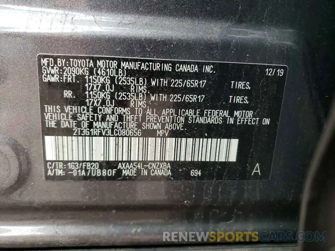 10 Фотография поврежденного автомобиля 2T3G1RFV3LC080656 TOYOTA RAV4 2020