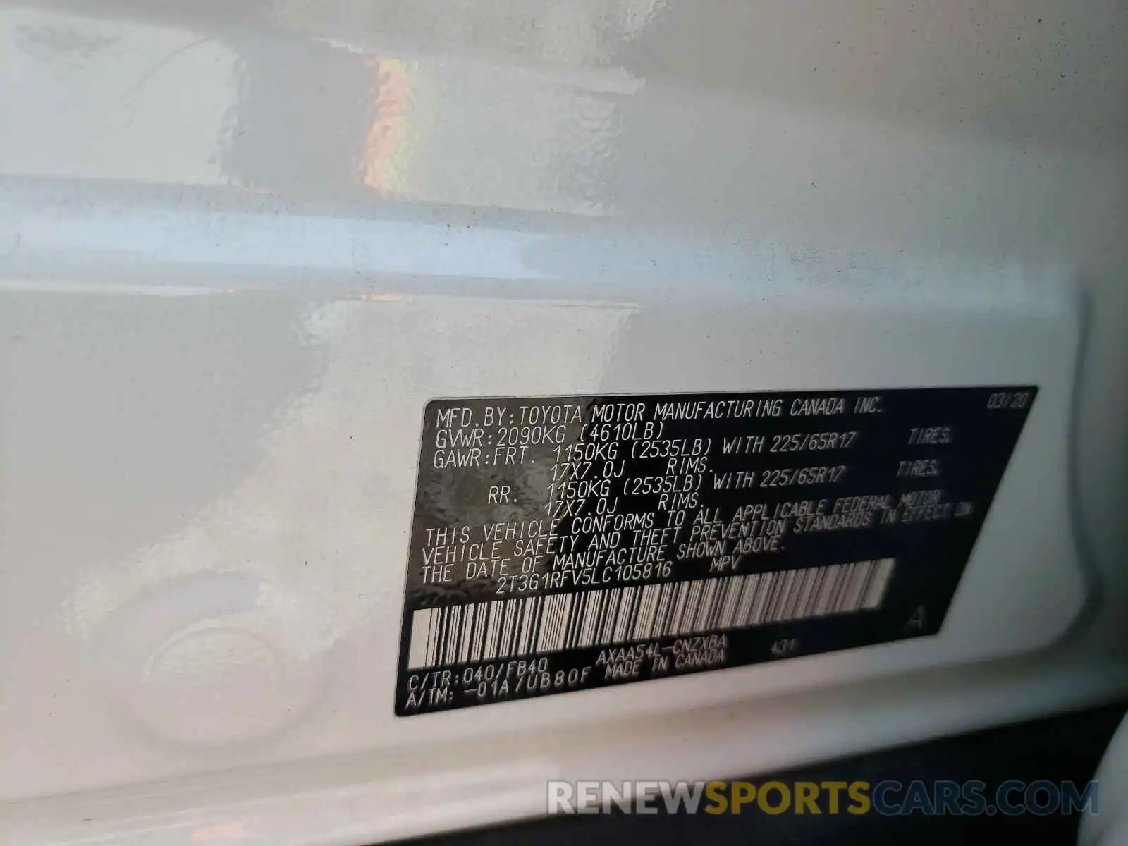 10 Photograph of a damaged car 2T3G1RFV5LC105816 TOYOTA RAV4 2020