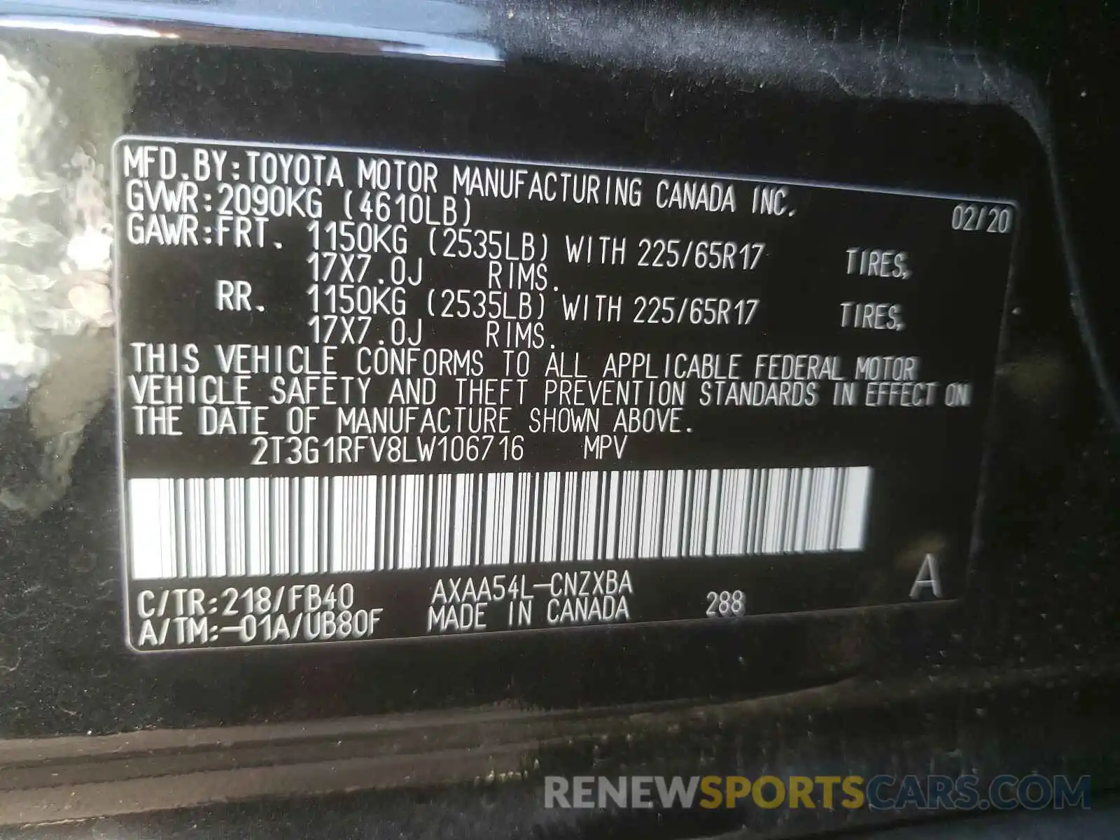 10 Фотография поврежденного автомобиля 2T3G1RFV8LW106716 TOYOTA RAV4 2020