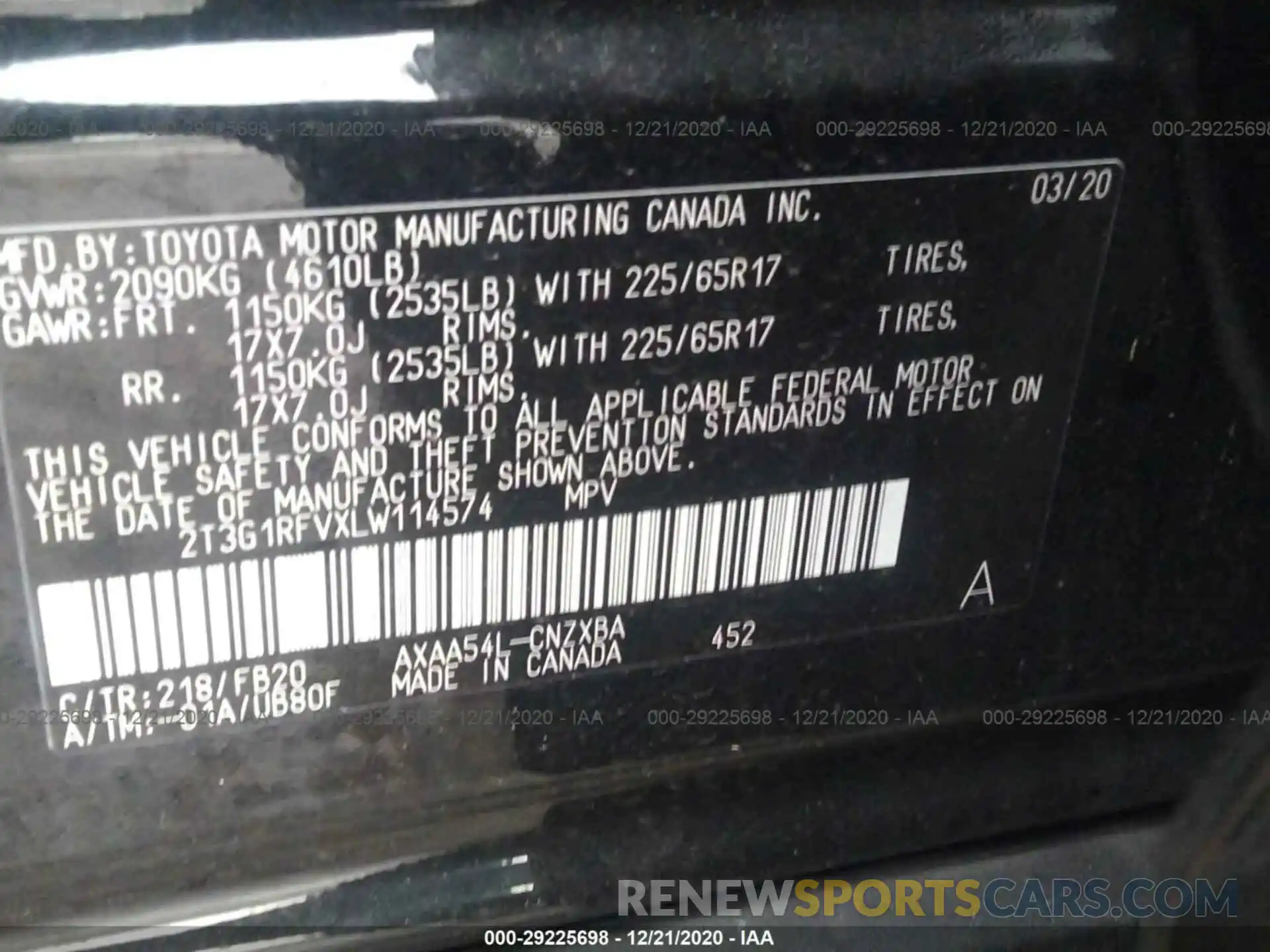 9 Фотография поврежденного автомобиля 2T3G1RFVXLW114574 TOYOTA RAV4 2020