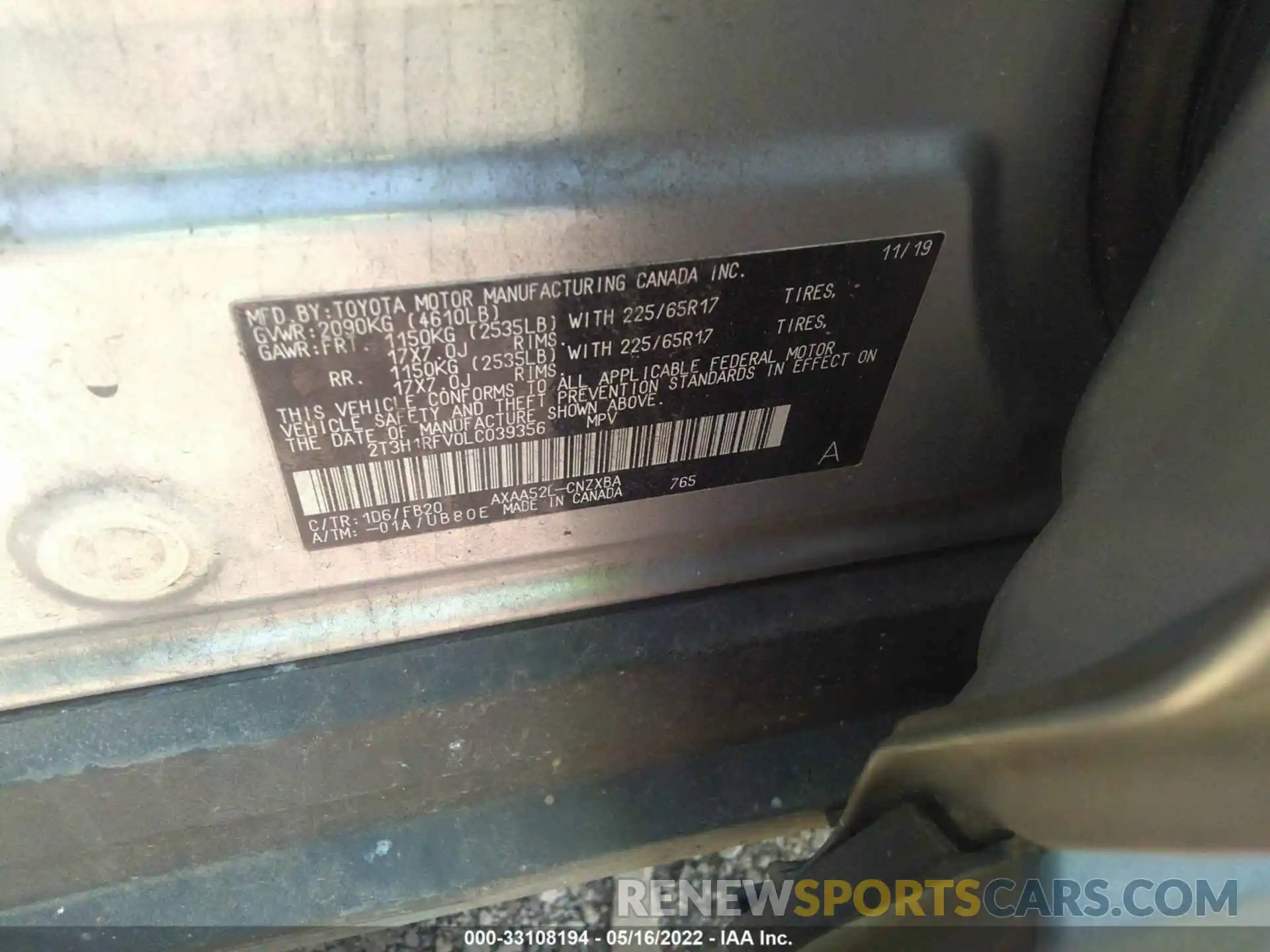 9 Фотография поврежденного автомобиля 2T3H1RFV0LC039356 TOYOTA RAV4 2020