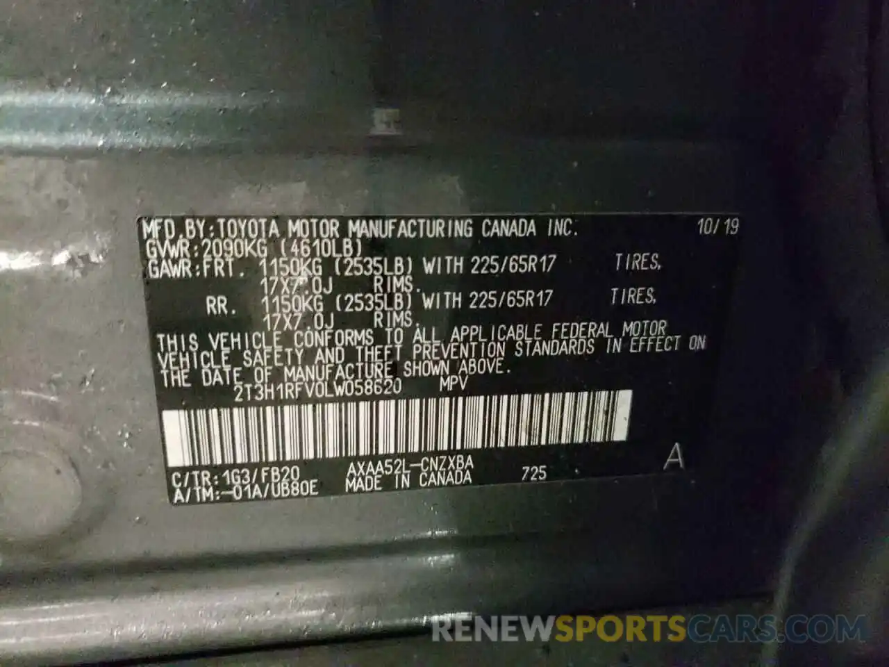 10 Фотография поврежденного автомобиля 2T3H1RFV0LW058620 TOYOTA RAV4 2020