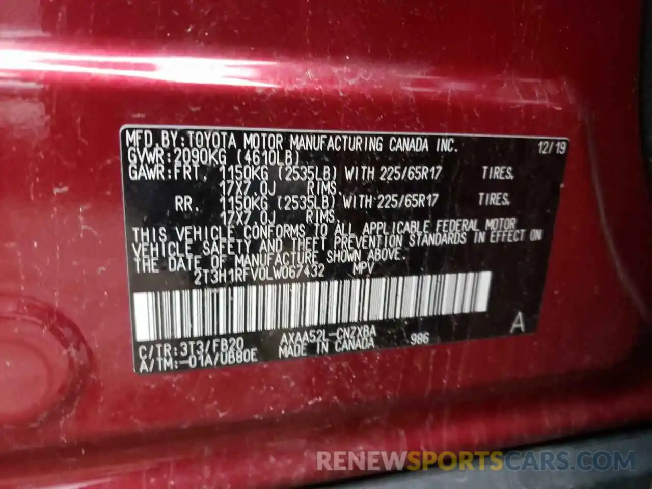 10 Фотография поврежденного автомобиля 2T3H1RFV0LW067432 TOYOTA RAV4 2020