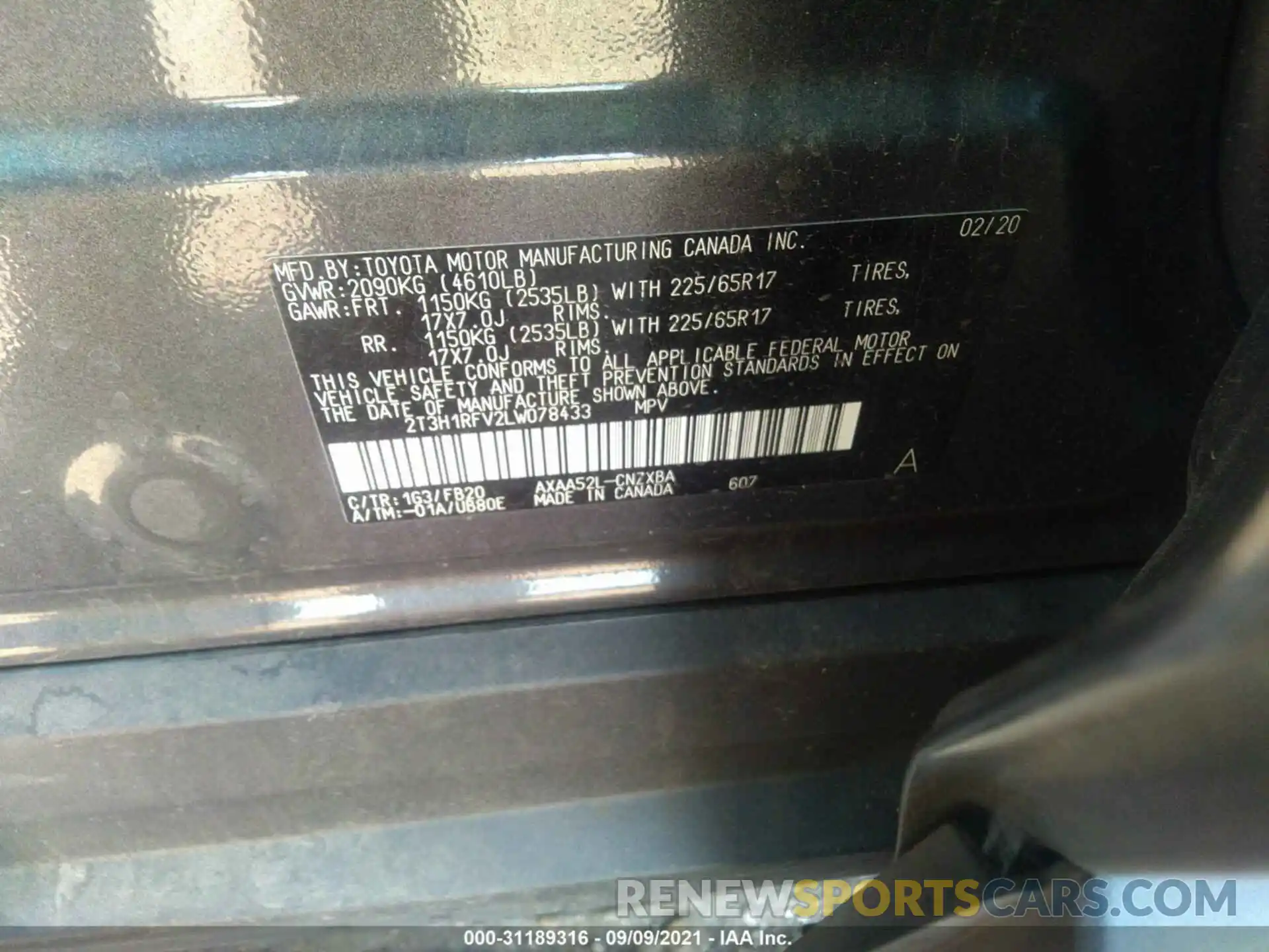 9 Фотография поврежденного автомобиля 2T3H1RFV2LW078433 TOYOTA RAV4 2020