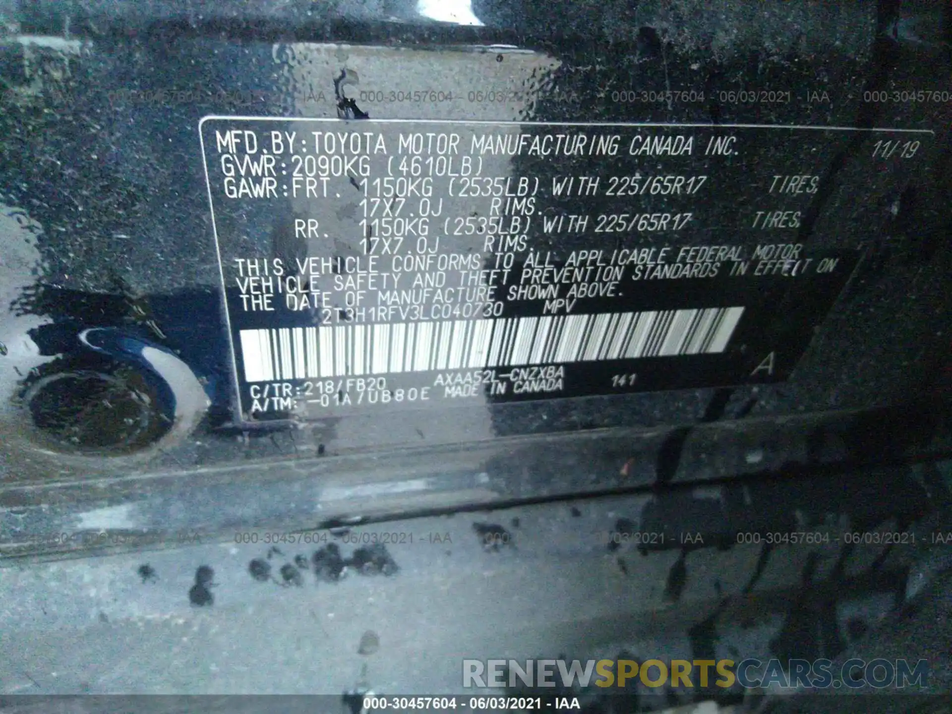 9 Фотография поврежденного автомобиля 2T3H1RFV3LC040730 TOYOTA RAV4 2020