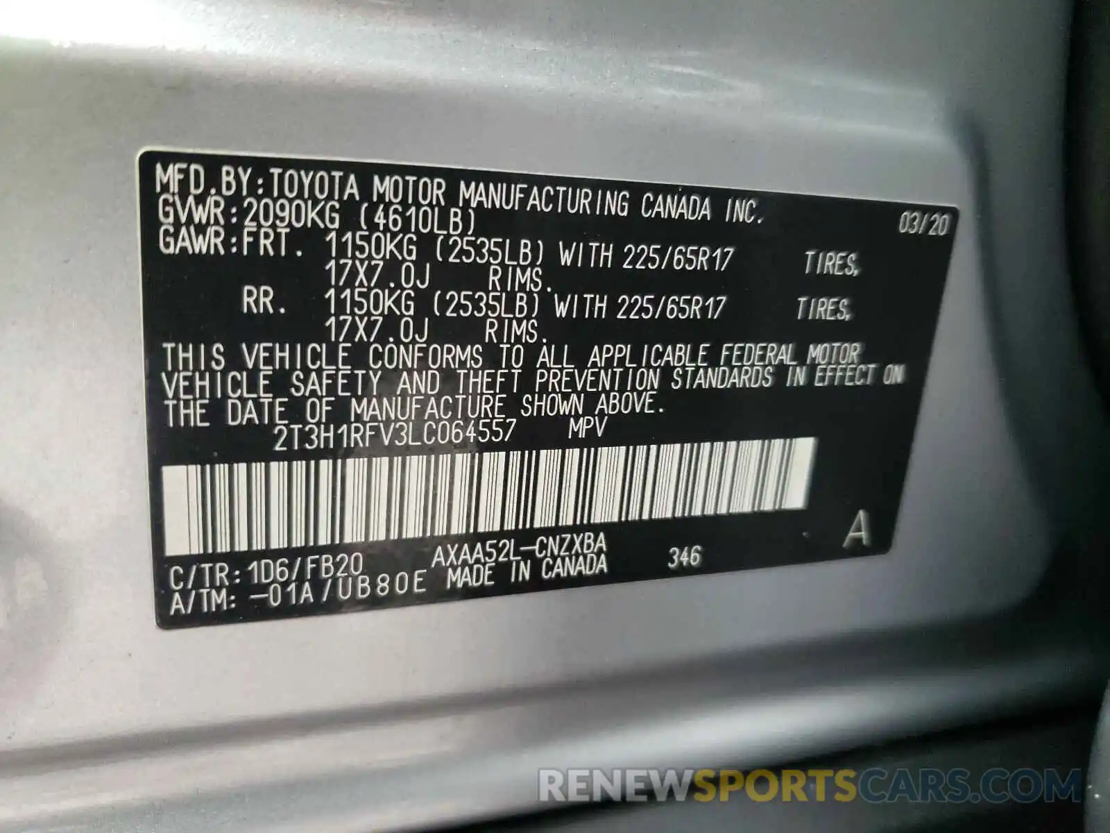 10 Фотография поврежденного автомобиля 2T3H1RFV3LC064557 TOYOTA RAV4 2020