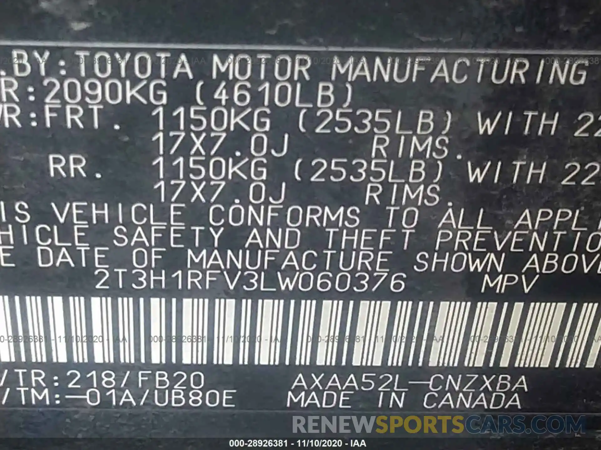 9 Фотография поврежденного автомобиля 2T3H1RFV3LW060376 TOYOTA RAV4 2020