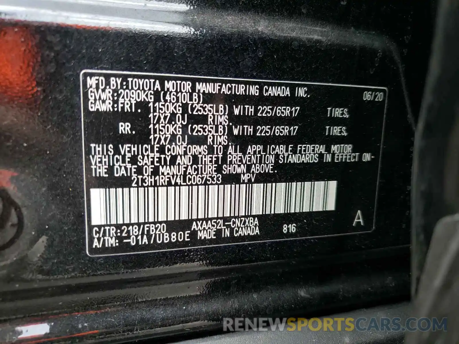 10 Фотография поврежденного автомобиля 2T3H1RFV4LC067533 TOYOTA RAV4 2020