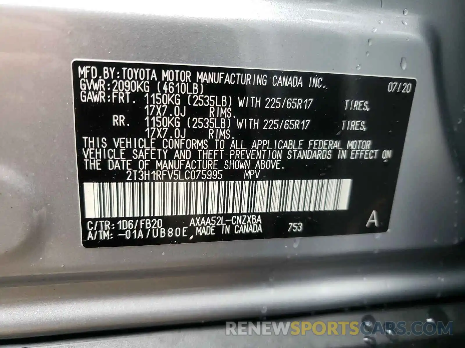 10 Фотография поврежденного автомобиля 2T3H1RFV5LC010599 TOYOTA RAV4 2020