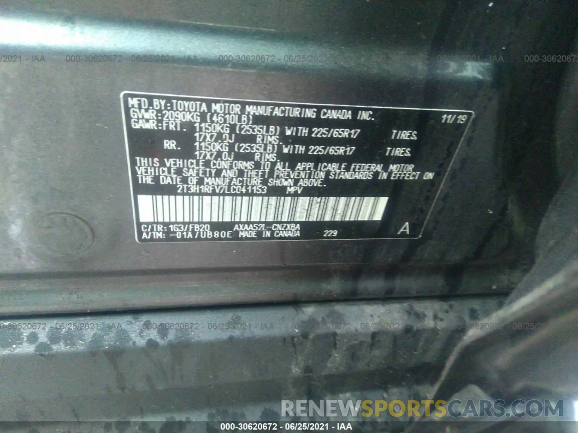 9 Фотография поврежденного автомобиля 2T3H1RFV7LC041153 TOYOTA RAV4 2020