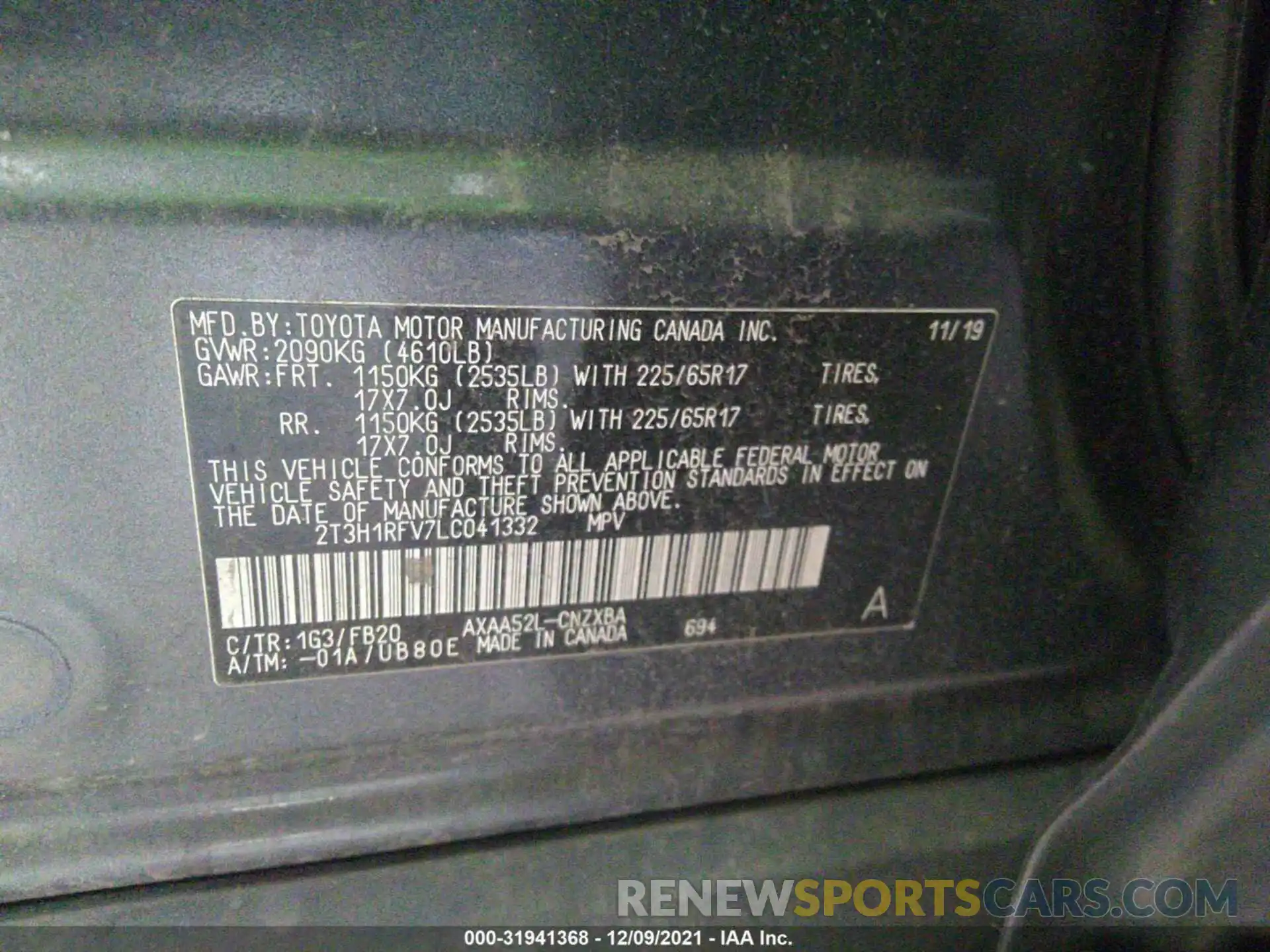 9 Фотография поврежденного автомобиля 2T3H1RFV7LC041332 TOYOTA RAV4 2020