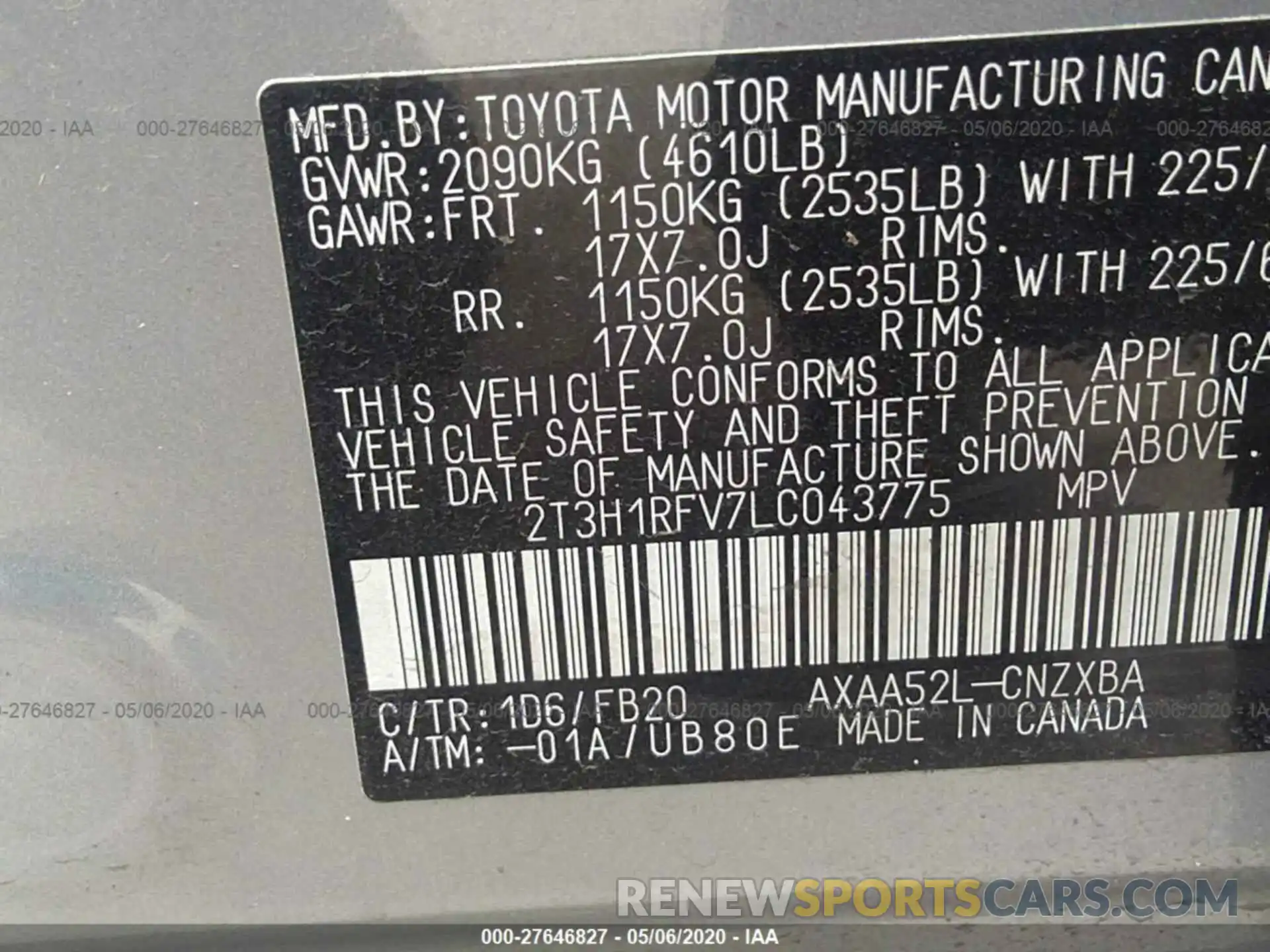 9 Фотография поврежденного автомобиля 2T3H1RFV7LC043775 TOYOTA RAV4 2020