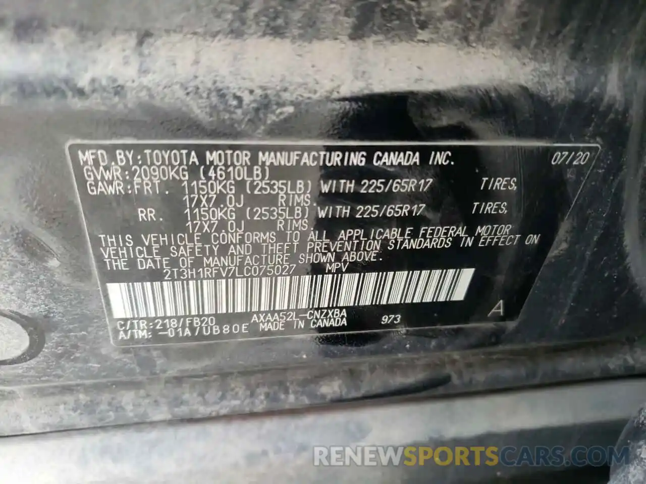 10 Фотография поврежденного автомобиля 2T3H1RFV7LC075027 TOYOTA RAV4 2020