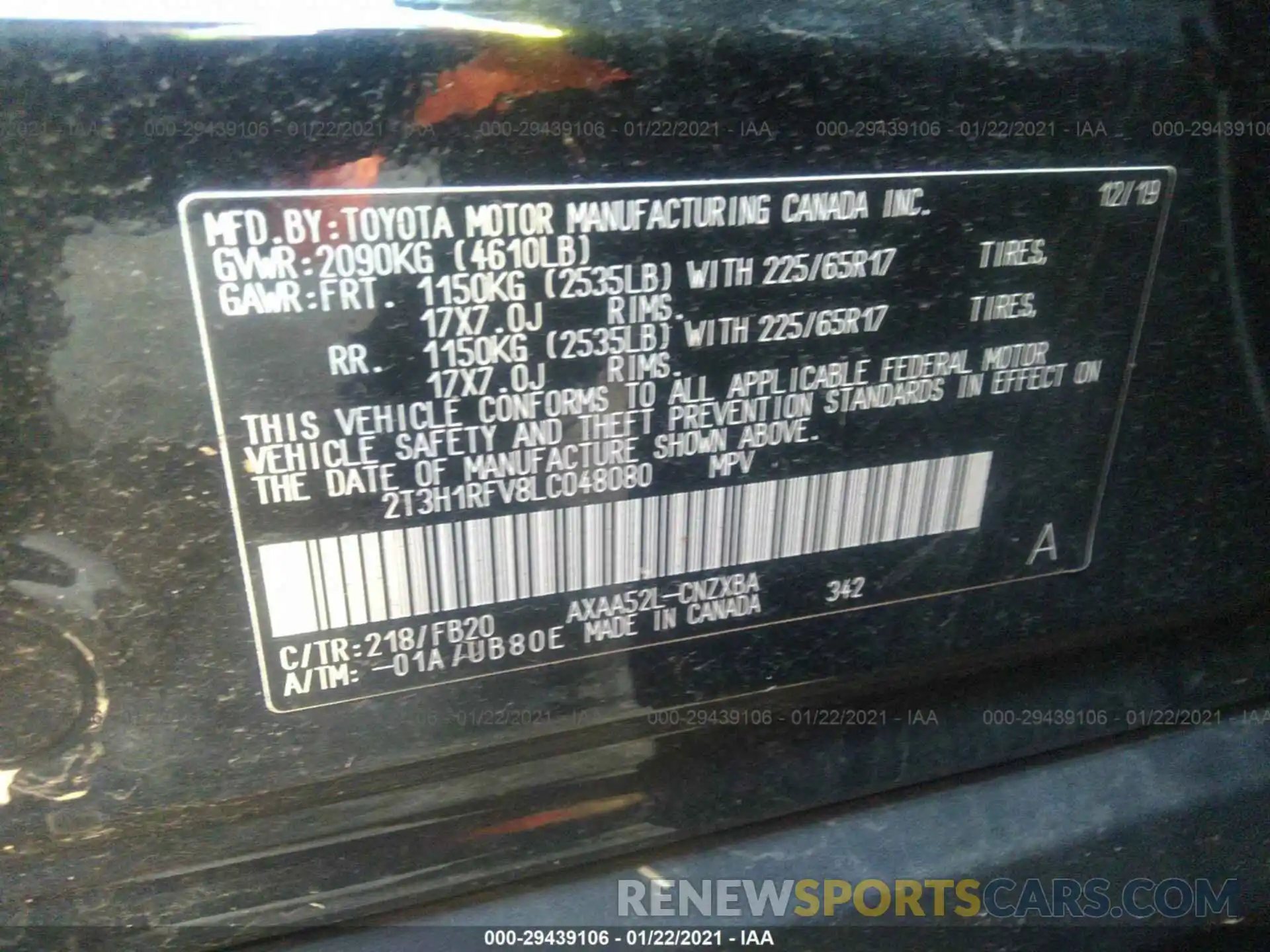 9 Фотография поврежденного автомобиля 2T3H1RFV8LC048080 TOYOTA RAV4 2020