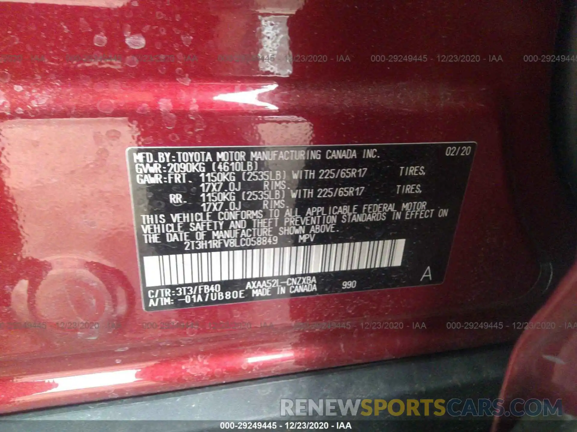 9 Фотография поврежденного автомобиля 2T3H1RFV8LC058849 TOYOTA RAV4 2020