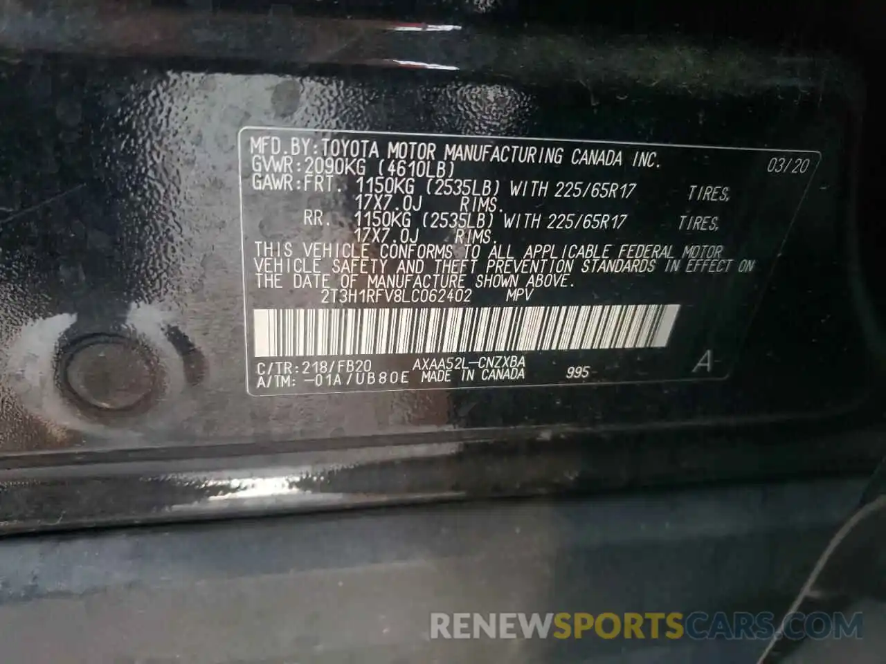 10 Фотография поврежденного автомобиля 2T3H1RFV8LC062402 TOYOTA RAV4 2020