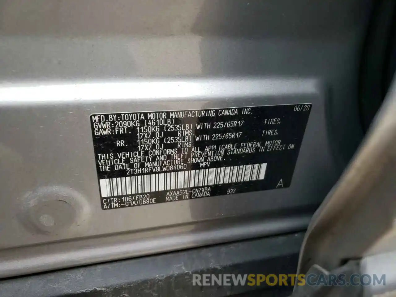 10 Фотография поврежденного автомобиля 2T3H1RFV8LW084060 TOYOTA RAV4 2020