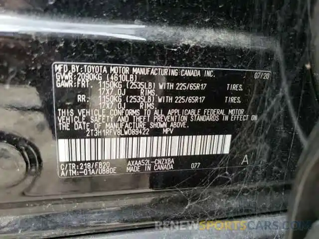 10 Фотография поврежденного автомобиля 2T3H1RFV8LW089422 TOYOTA RAV4 2020