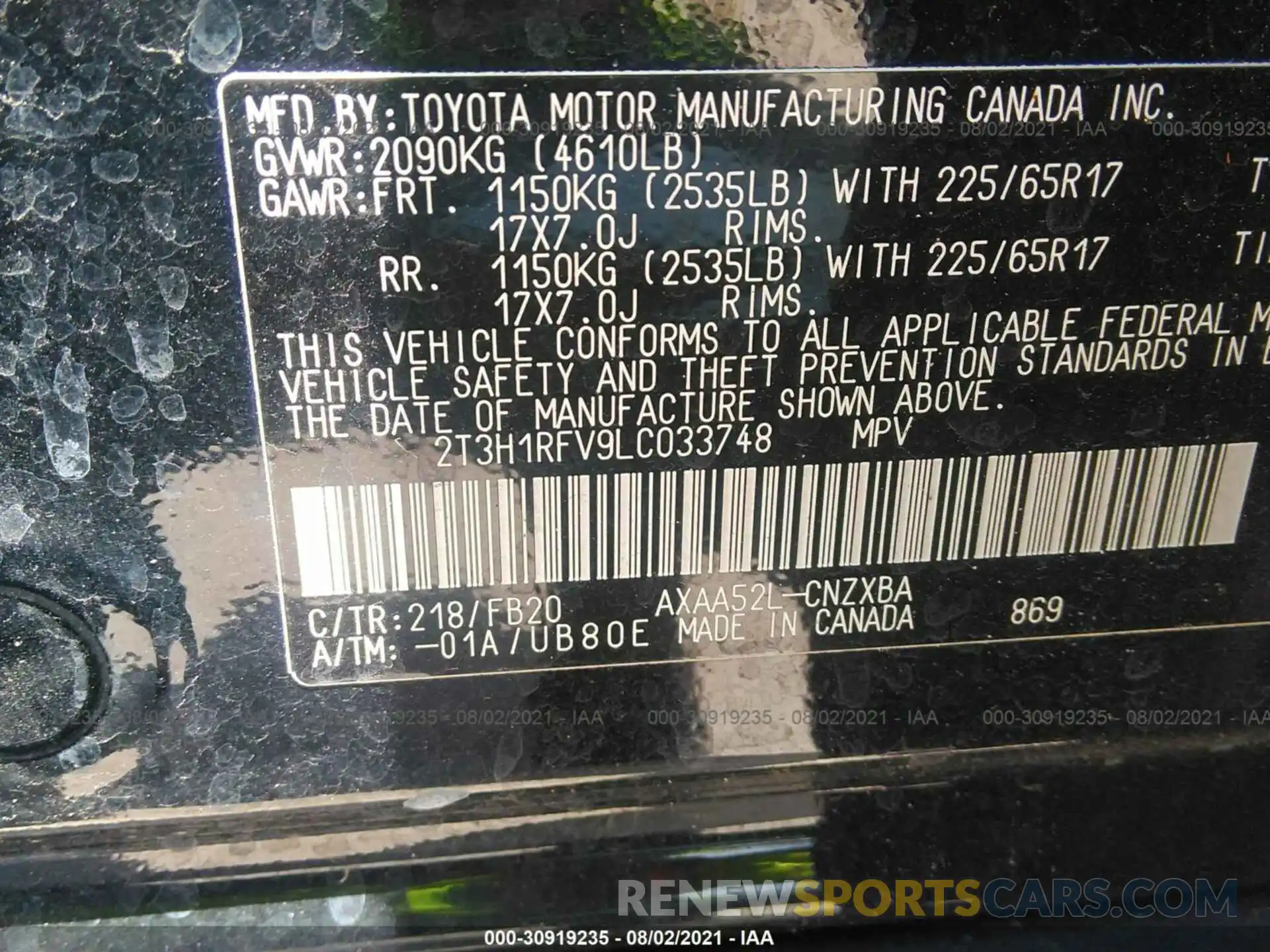 9 Фотография поврежденного автомобиля 2T3H1RFV9LC033748 TOYOTA RAV4 2020