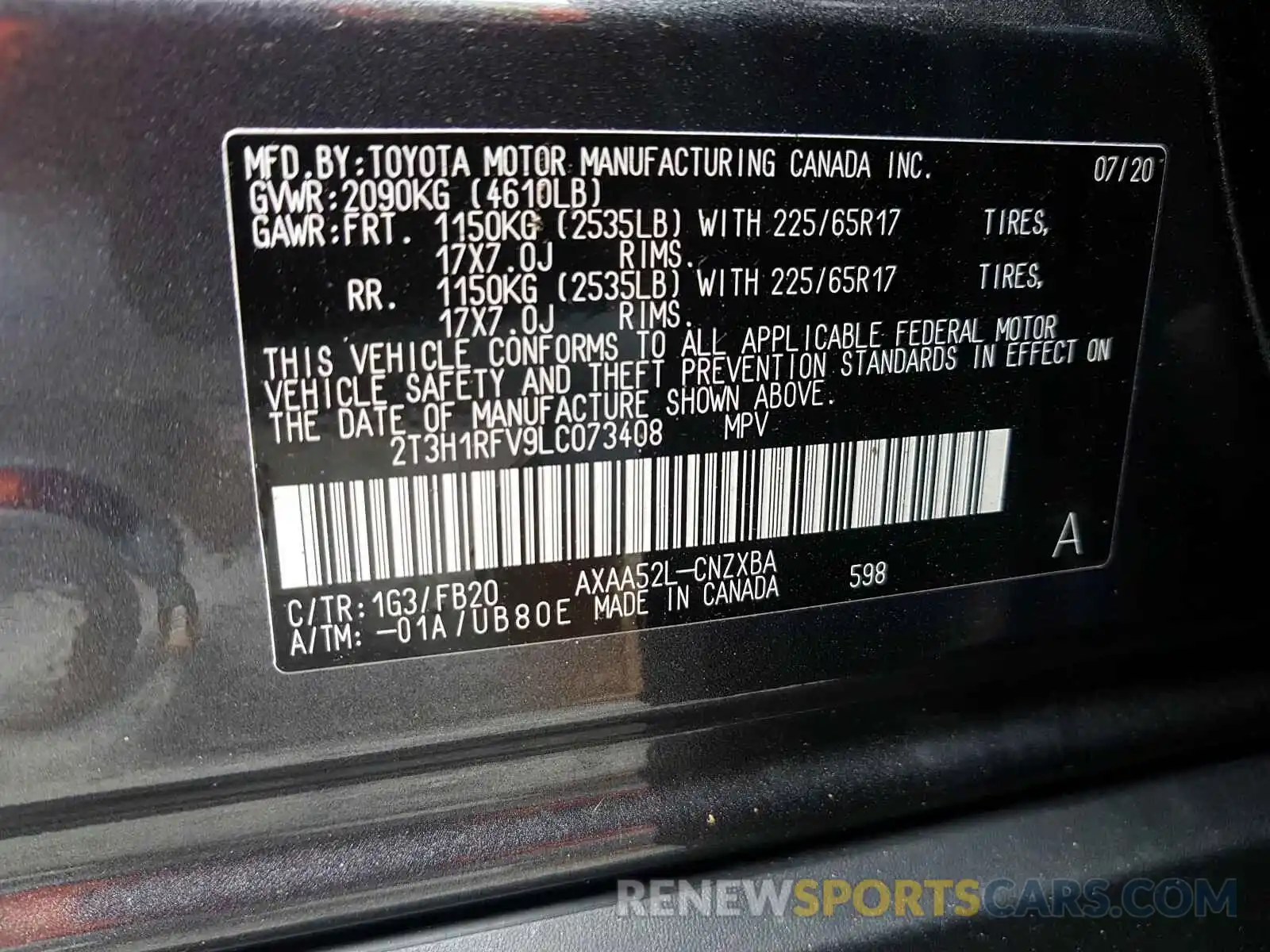 10 Фотография поврежденного автомобиля 2T3H1RFV9LC073408 TOYOTA RAV4 2020