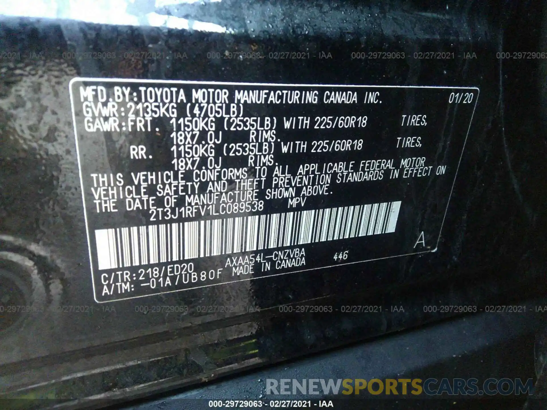 9 Фотография поврежденного автомобиля 2T3J1RFV1LC089538 TOYOTA RAV4 2020