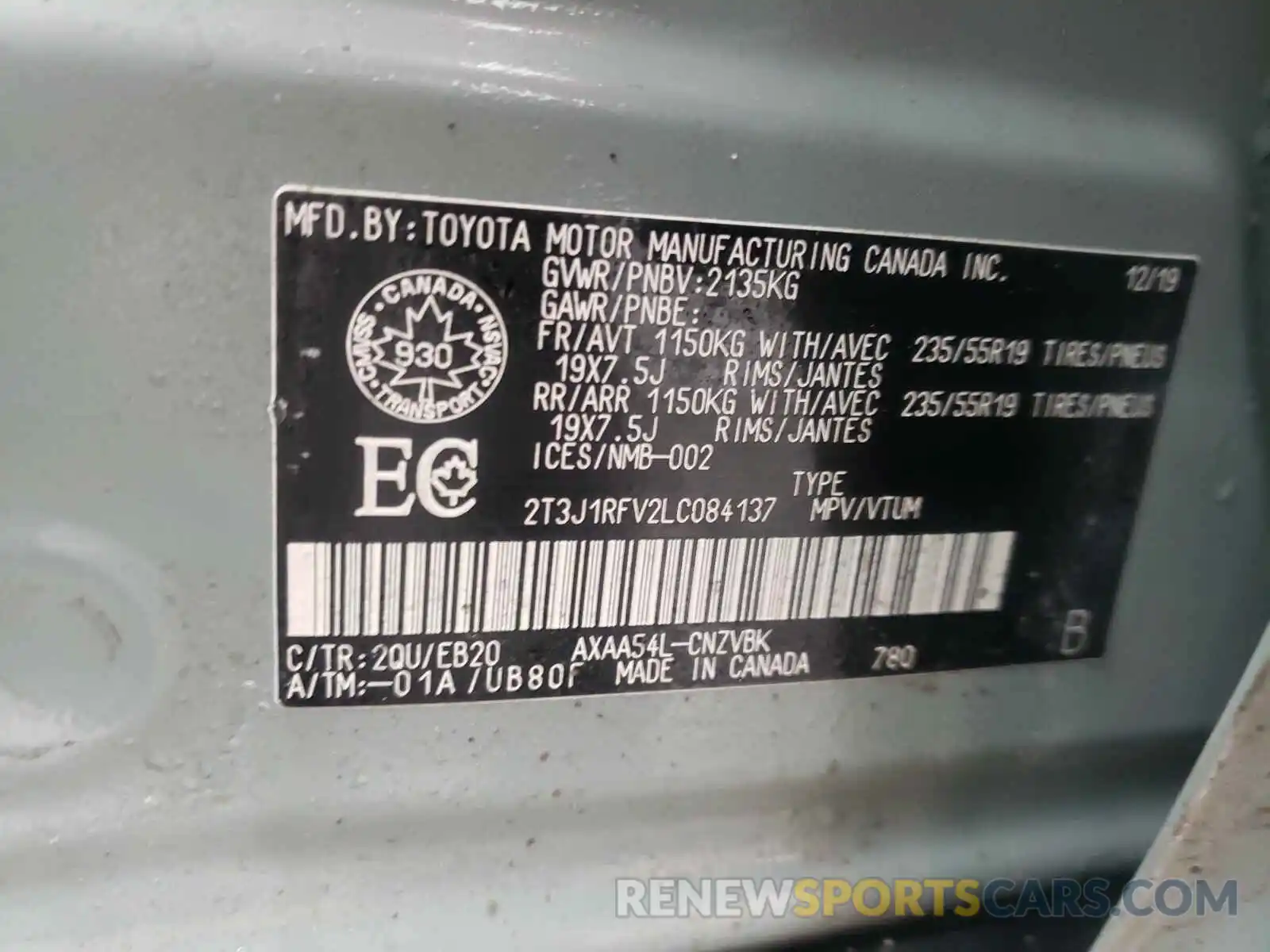 10 Фотография поврежденного автомобиля 2T3J1RFV2LC084137 TOYOTA RAV4 2020