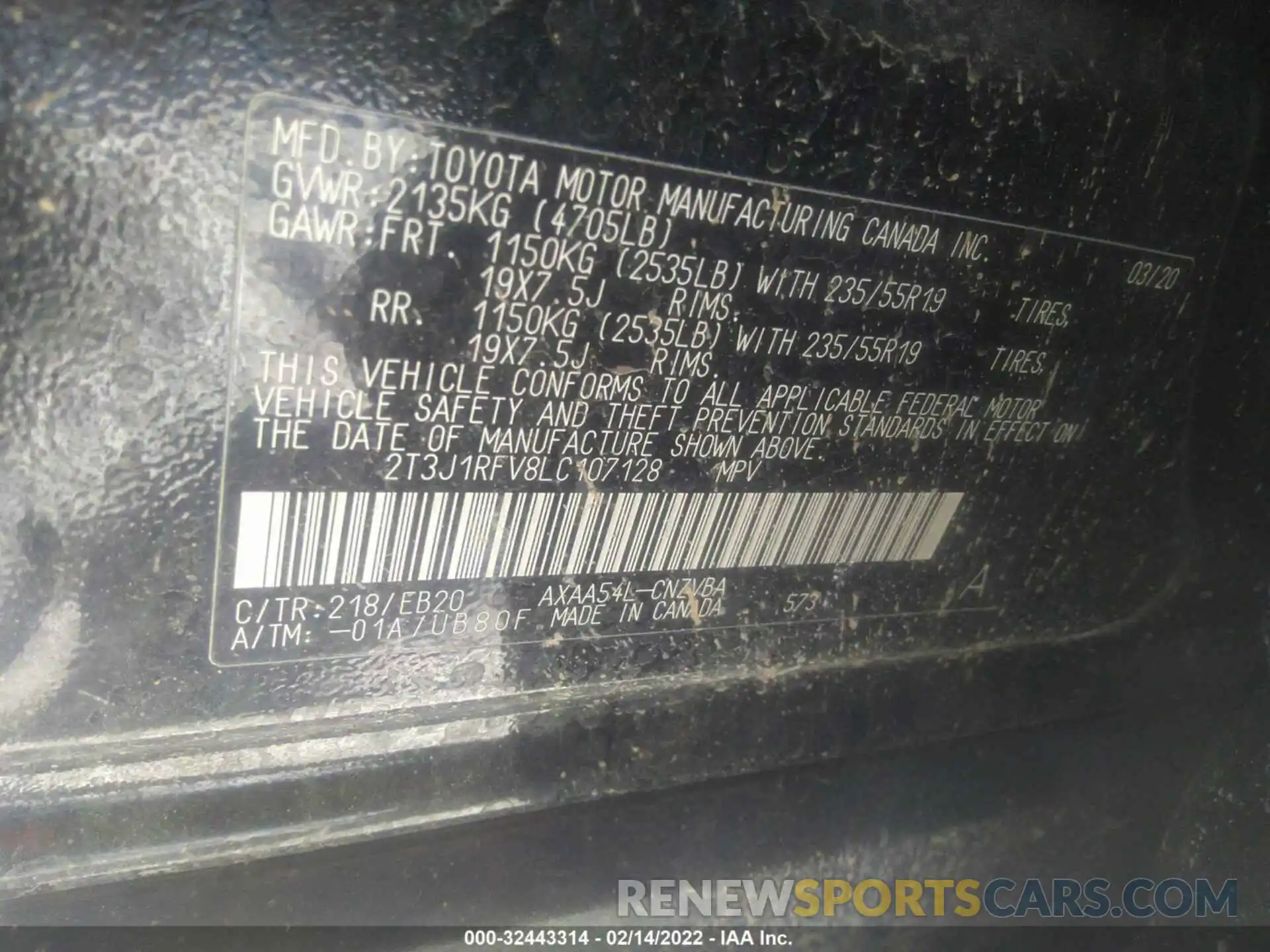 9 Фотография поврежденного автомобиля 2T3J1RFV8LC107128 TOYOTA RAV4 2020