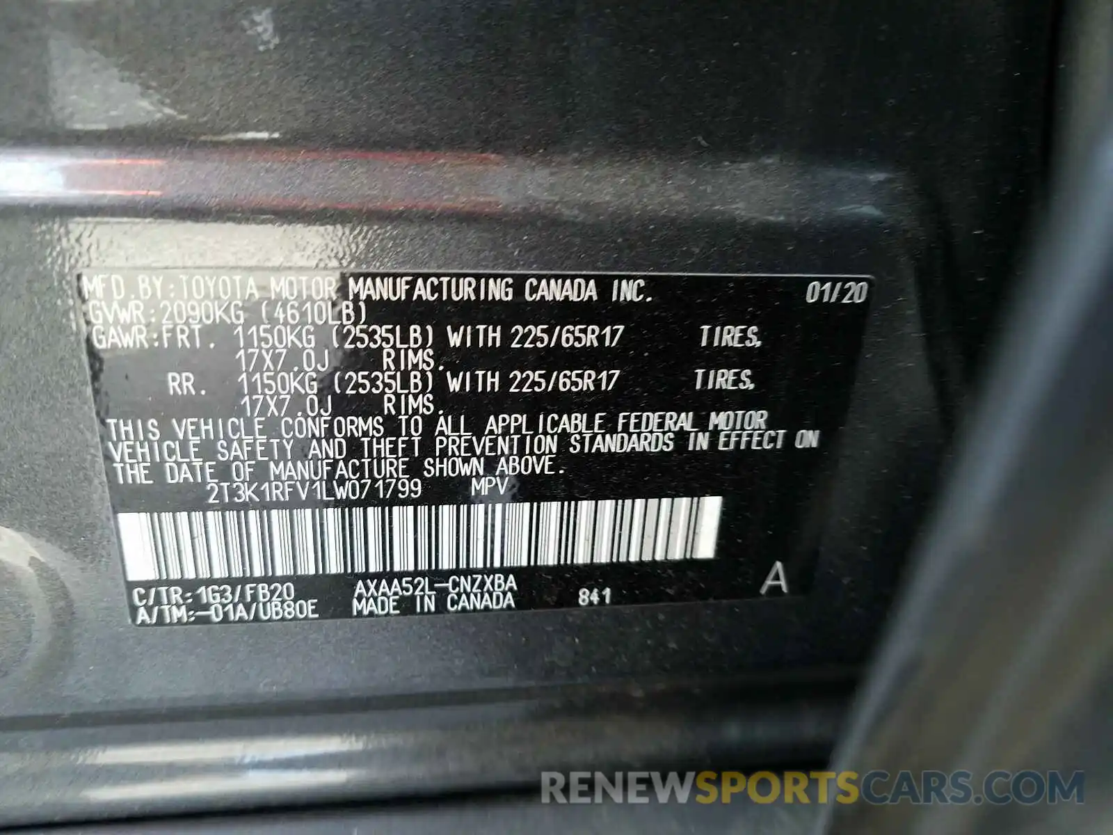 10 Фотография поврежденного автомобиля 2T3K1RFV1LW071799 TOYOTA RAV4 2020