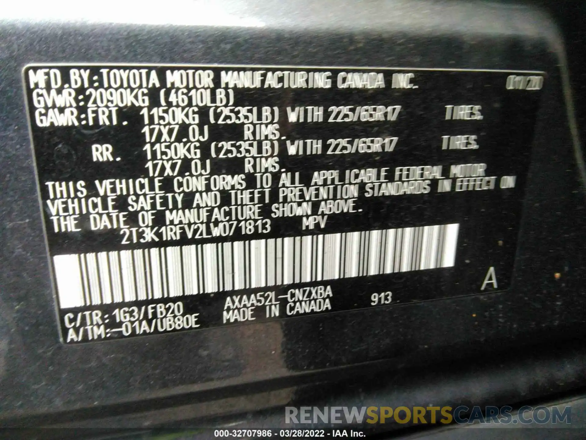 9 Фотография поврежденного автомобиля 2T3K1RFV2LW071813 TOYOTA RAV4 2020