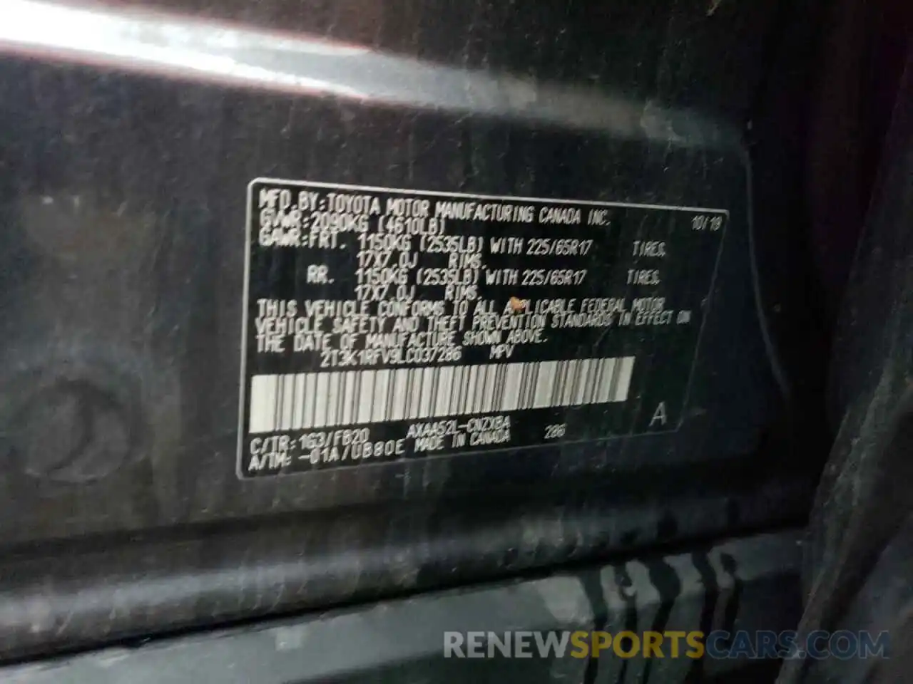 13 Фотография поврежденного автомобиля 2T3K1RFV9LC037286 TOYOTA RAV4 2020