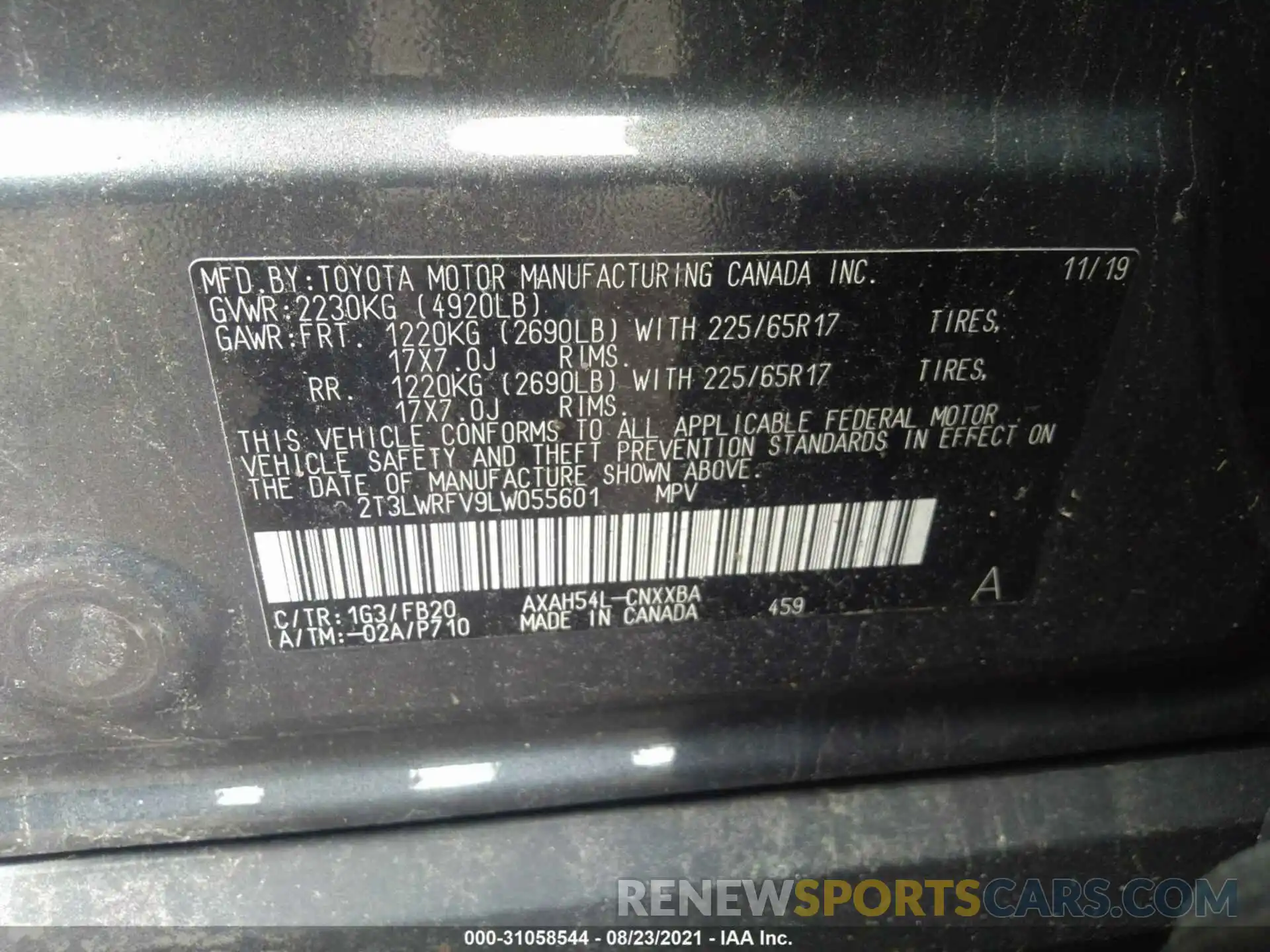 9 Фотография поврежденного автомобиля 2T3LWRFV9LW055601 TOYOTA RAV4 2020