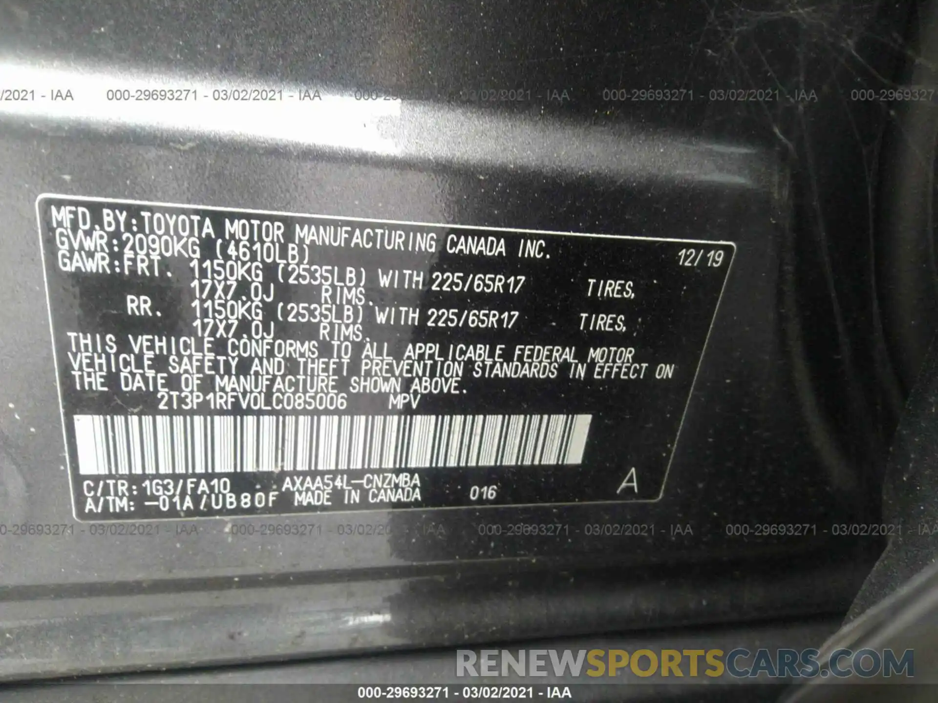 9 Фотография поврежденного автомобиля 2T3P1RFV0LC085006 TOYOTA RAV4 2020